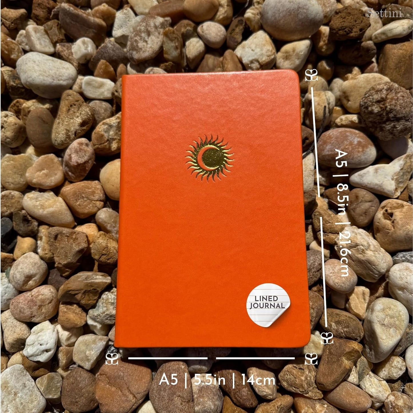 SETTINI Lined Journal, Ideal for Journaling - A5 Vegan Leather Notebook, 192 Archival-Quality Pages, QuillEase Bleed-Free Paper, Inner Pocket & Bookmark - Orange Journal for Women & Men, Orange Sun