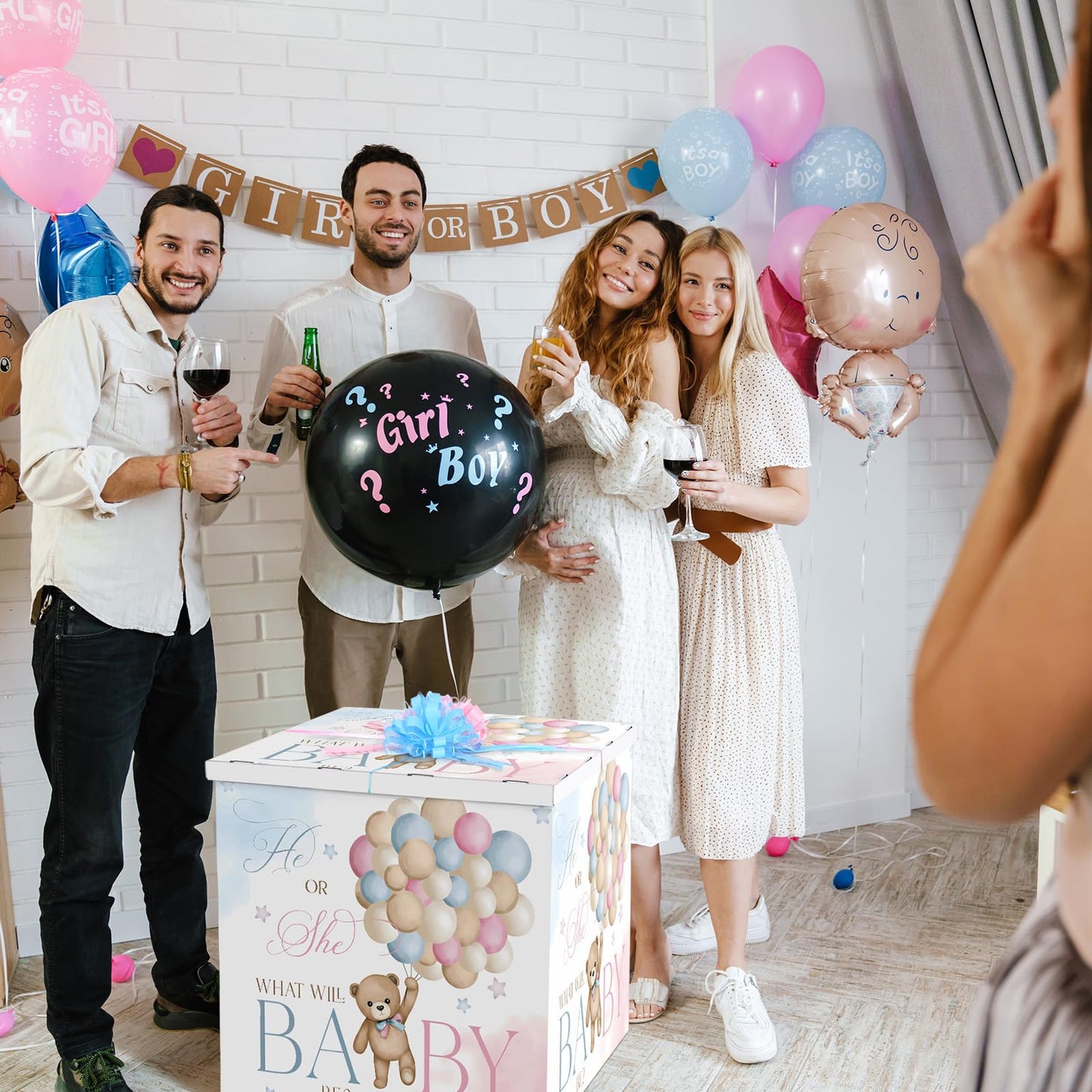 AmazingSpark 28in Giant Gender Reveal Gift Box with Lid Kit Oversized Gender Reveal Balloon Box