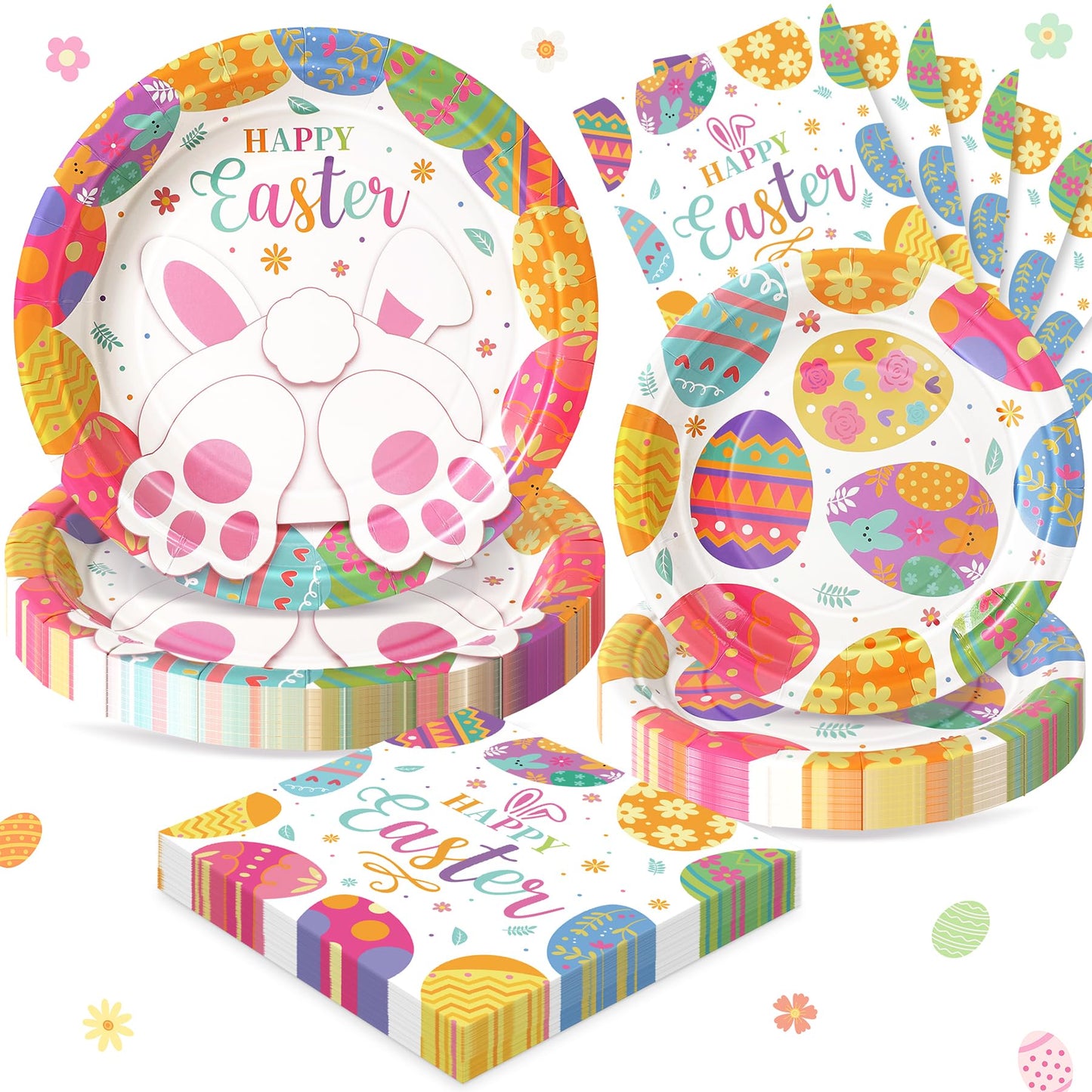 Fighting to Achieve Happy Easter Plates and Napkins, 72PCS Colorful Easter Party Supplies, Bunny