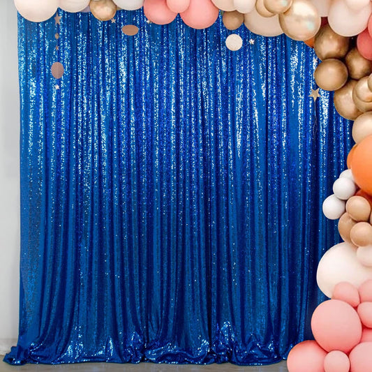 ShinyBeauty Blue Sequin-Backdrop Curtain - 2 Panel, 5FT x 10FT - Wedding & Photography Backdrop - Royal Blue Sequin Fabric