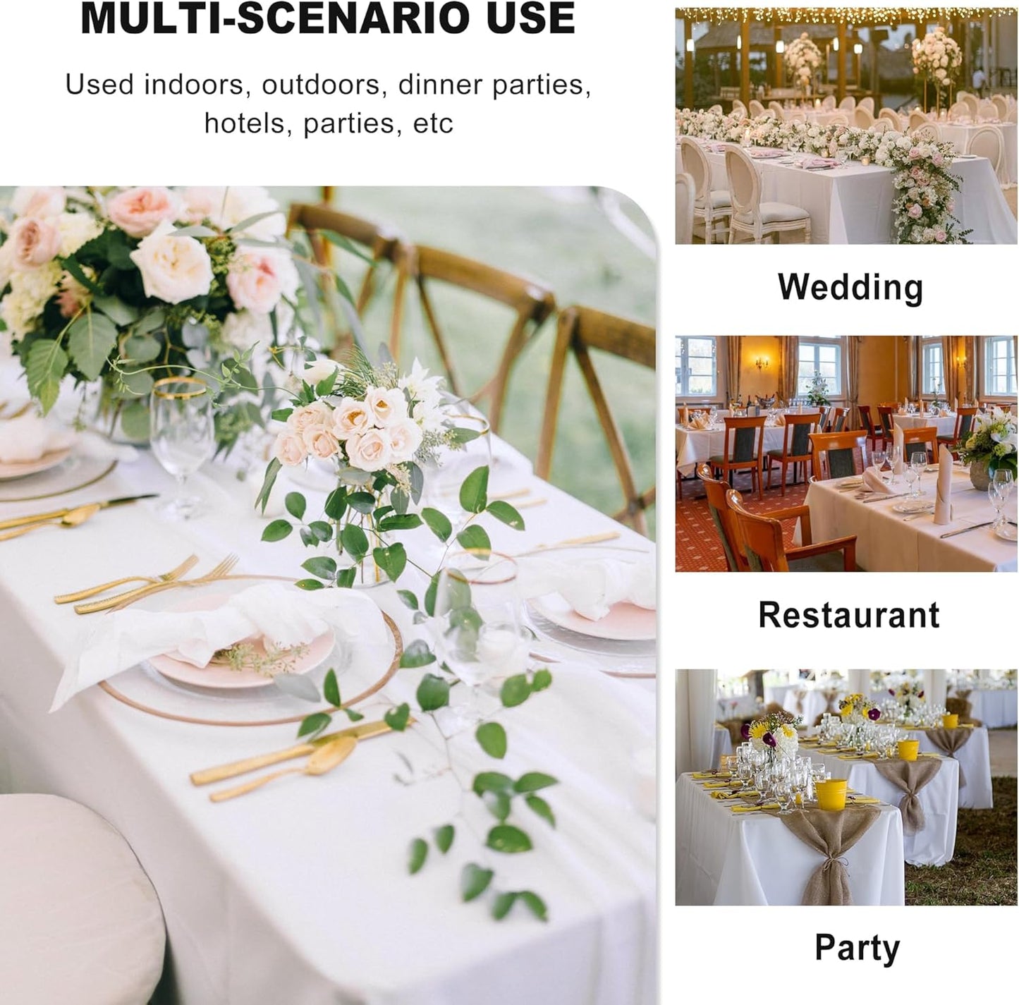 sancua 6 Pack White Tablecloth 90 x 132 Inch - Rectangle Table Cloth for 6 Feet Tables Stain and Wrinkle Resistant Washable Polyester Table Cover for Dining Wedding Banquet Party Buffet Restaurant