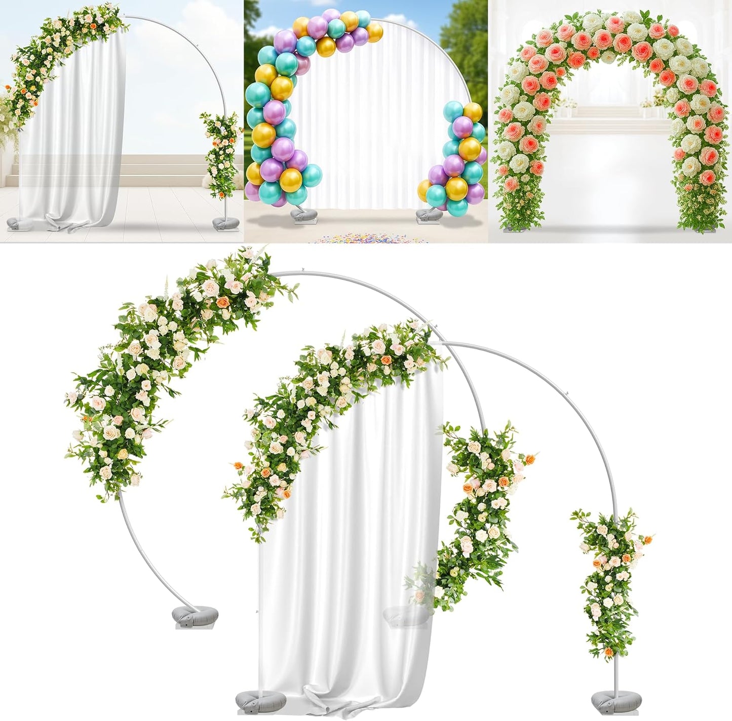 VERDEVISTA Convertible 6.5 FT Round Backdrop Stand - Heavy Duty Balloon Arch Stand with 2 Waterbags - Multiuse Photo Backdrop Arch, White Circle Ring Balloon Arch Frame for Wedding Baby Shower & More