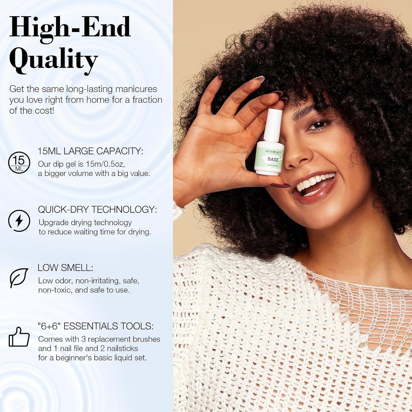 AZUREBEAUTY Dip Powder Liquid Set Bond, Base, Glossy Matte Top Coat, Activator, Brush Saver Dipping Powder Essential Tools No Nail Lamp Needed 0.5Fl oz 15ml 6Pcs