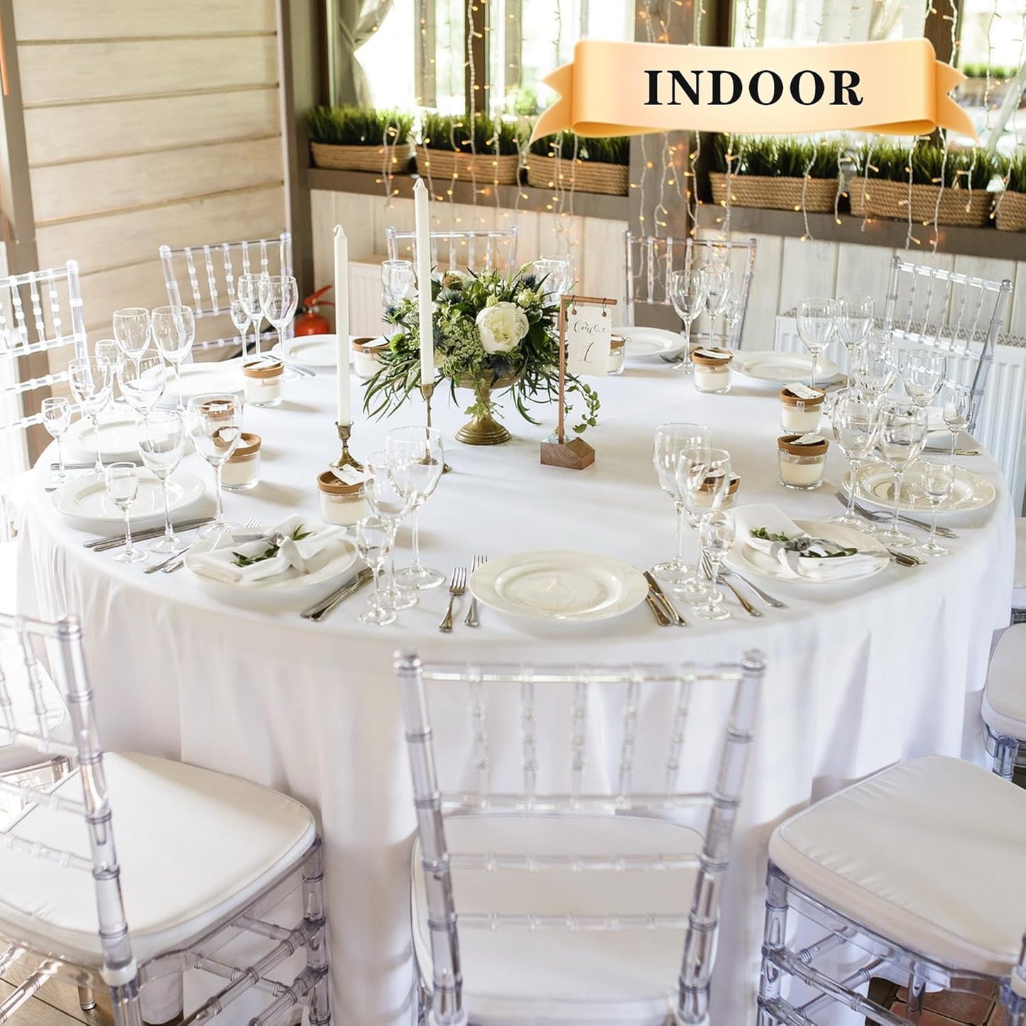 sancua 6 Pack Round Tablecloth 90 Inch White, Stain and Wrinkle Resistant Table Cloth - Washable Polyester Table Cover for Dining Tables, Buffet Parties and Camping