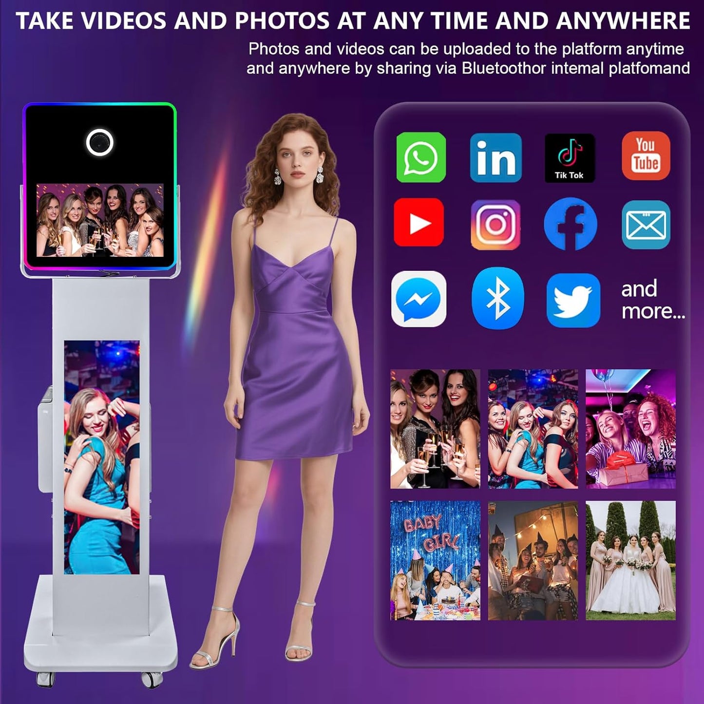 Portable Photo Booth with 15.6''and 29''LCD Touch Screen Selfie Photobooth Machine for Events Wedding Party Rental Christmas Flight Case (Machine+Camera+Mini Printer)