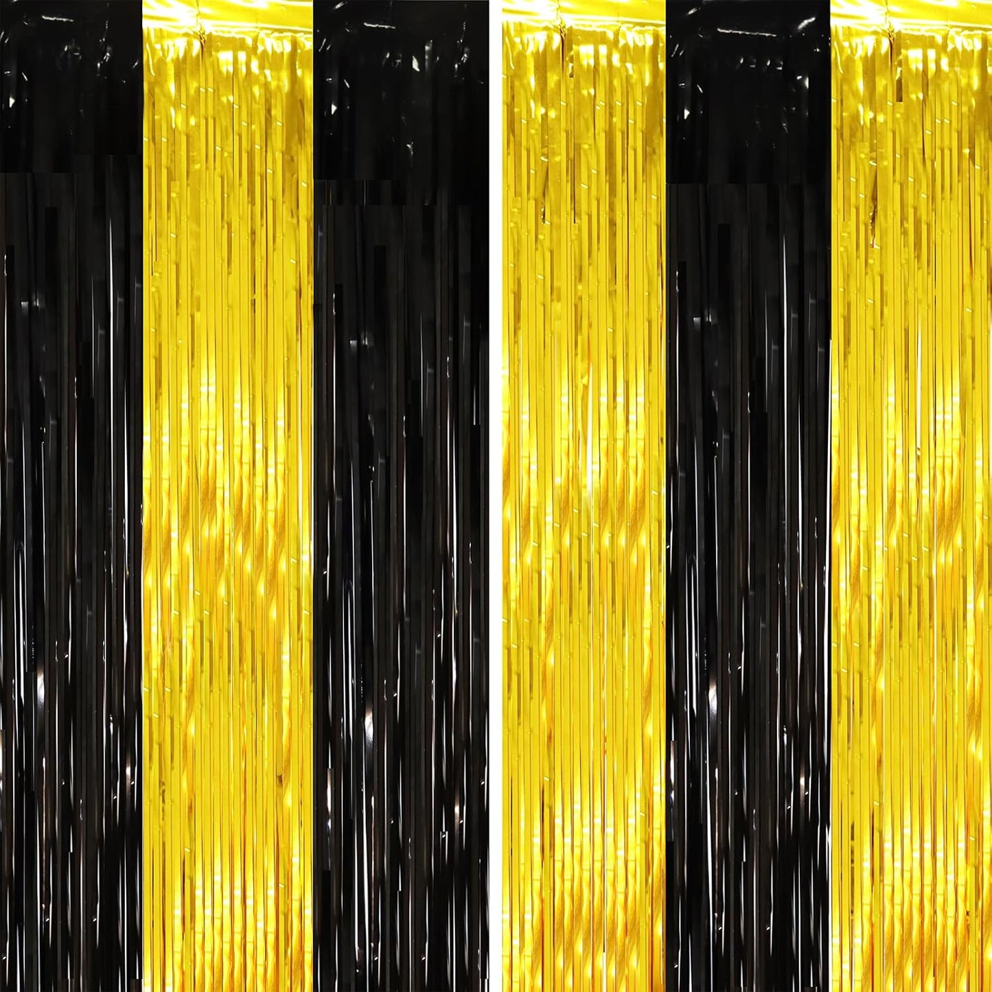 2 Pack Black and Gold Tinsel Foil Fringe Curtains, Black and Gold Party Decorations, Metallic Tinsel Party Streamers Backdrop for 2025 New Years Graduation Prom Party Decorations