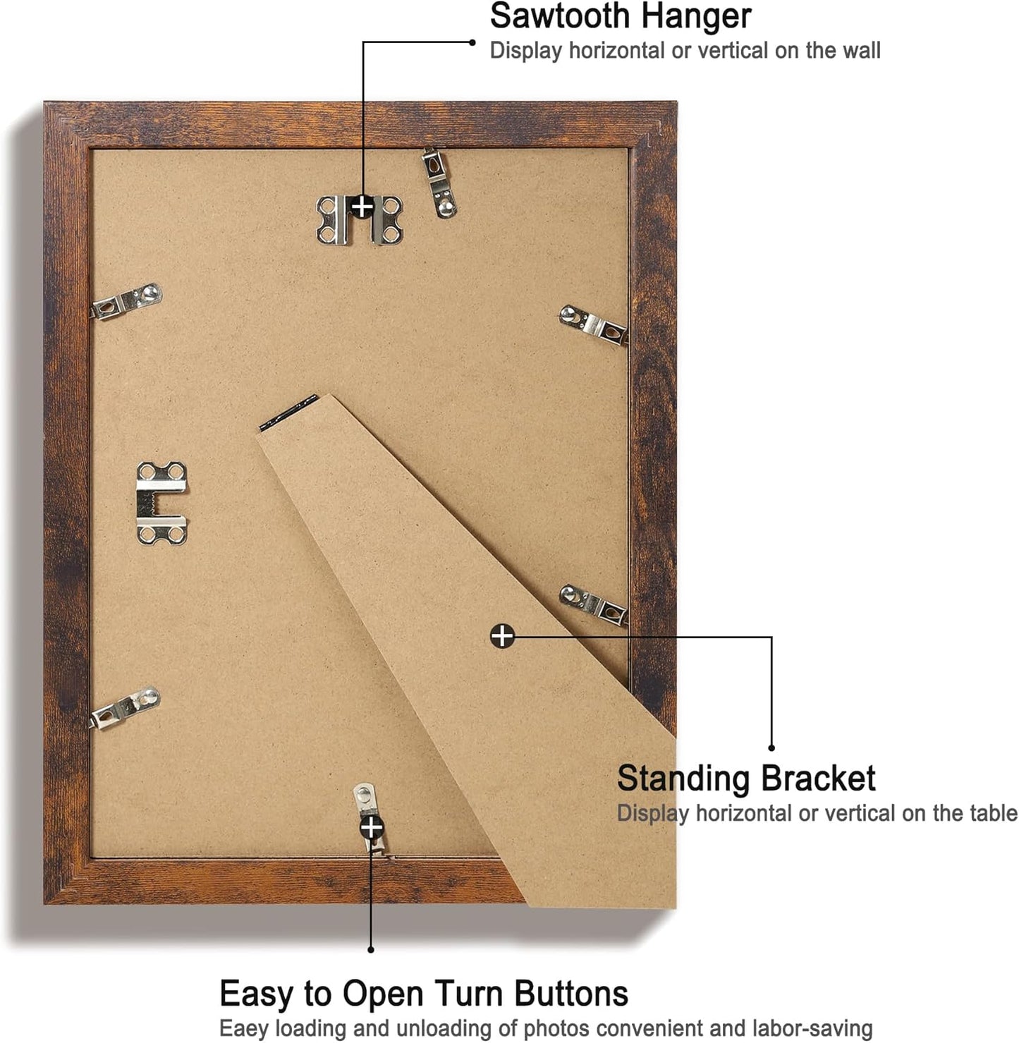 9x12 Picture Frame Set of 4 with Tempered Glass, Wooden Rustic Frame Display 6x8 Pictures with Mat or 9 x 12 Without Mat, Photo Frame for Wall Mount and Tabletop Display