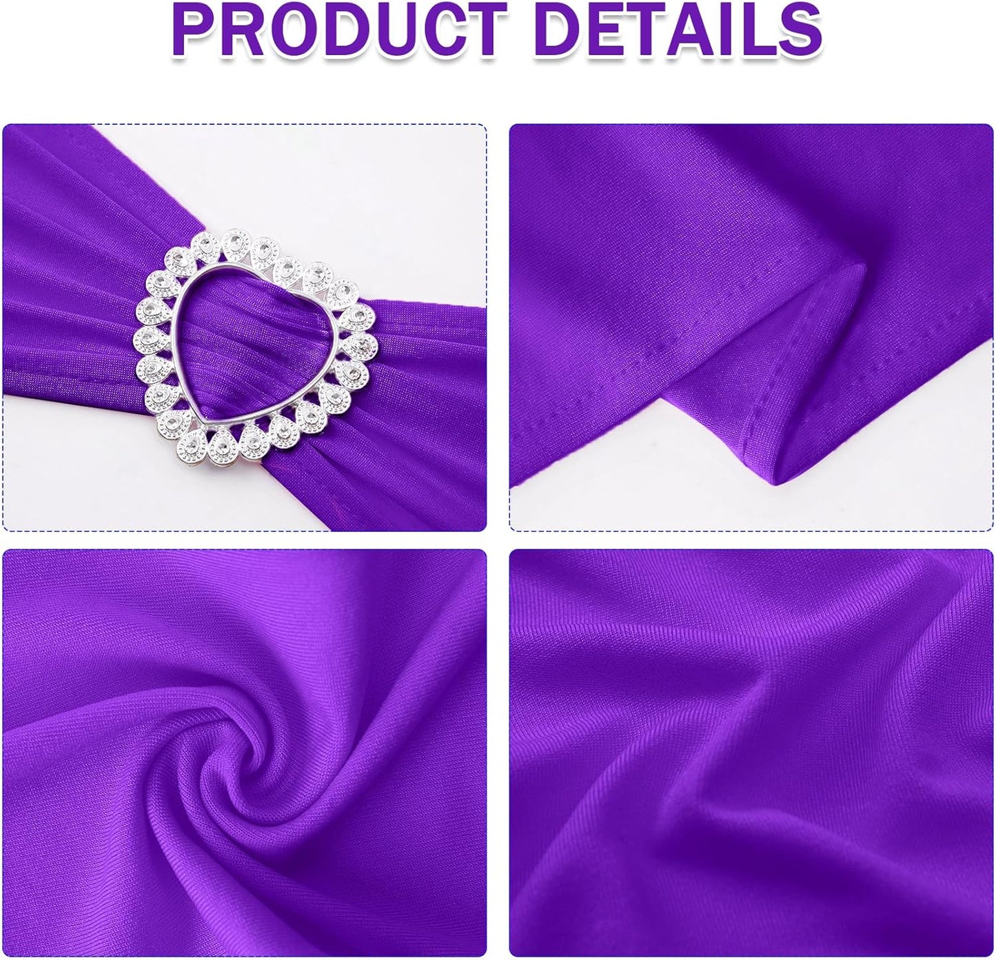 Howhic Pack of 30 Spandex Chair Sashes Bows Stretch Chair Cover Band with Buckle Slider Universal Elastic Chair Ties for Wedding Banquet Party Event Decoration (Purple)