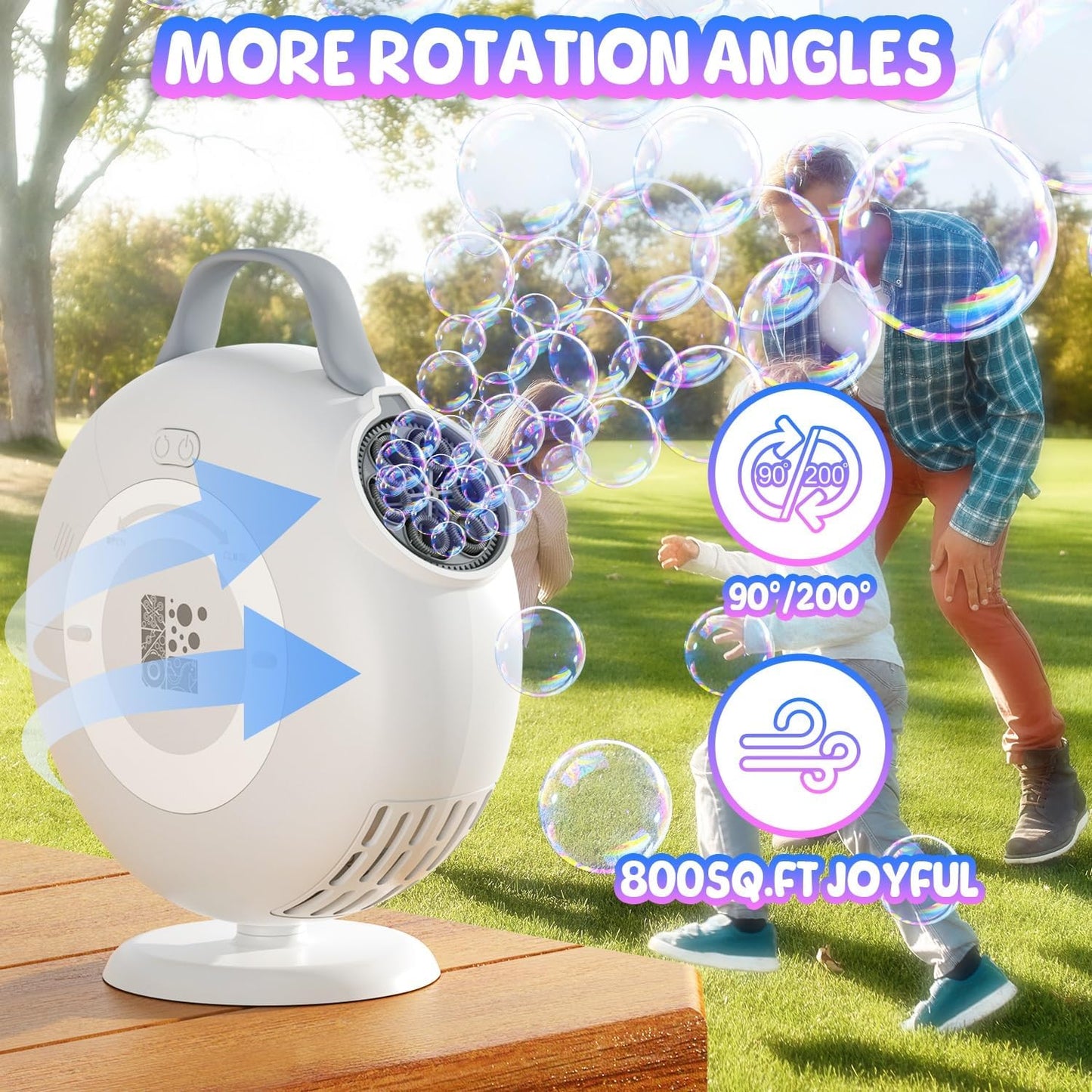Bubble Machine, Automatic Bubble Blower for Kids Toddlers, 8000+ Bubbles Per Minute, 90° 200° Oscillating Electric Plug-in or Batteries Bubble Maker Toys for Outdoor Birthday Party - White