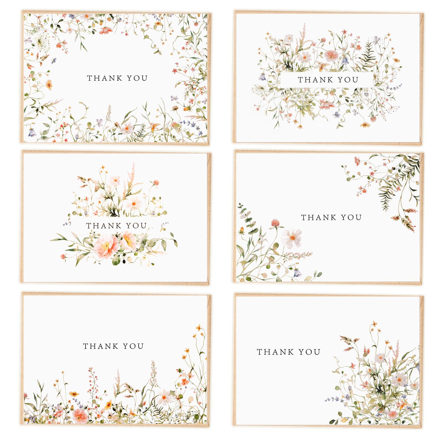 52-pack Floral Thank You Cards Bulk with Kraft Envelopes & Matching Stickers, 3.5x5 Inches, 6