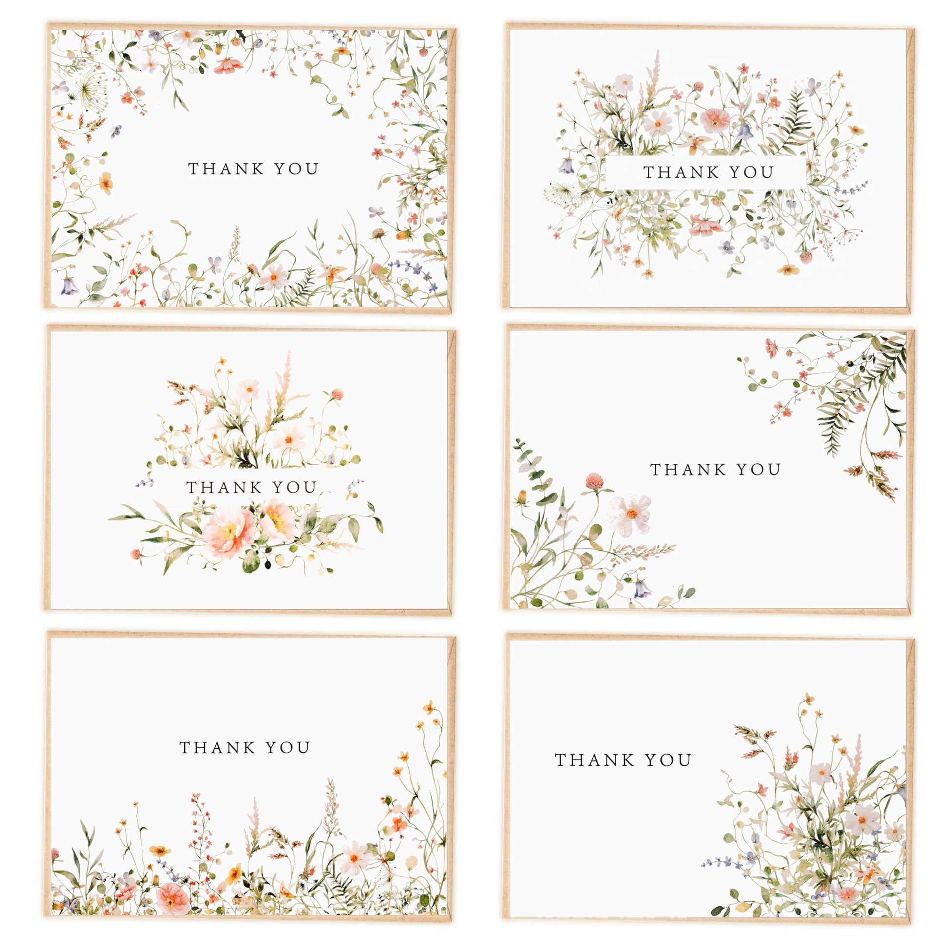 52-pack Floral Thank You Cards Bulk with Kraft Envelopes & Matching Stickers, 3.5x5 Inches, 6