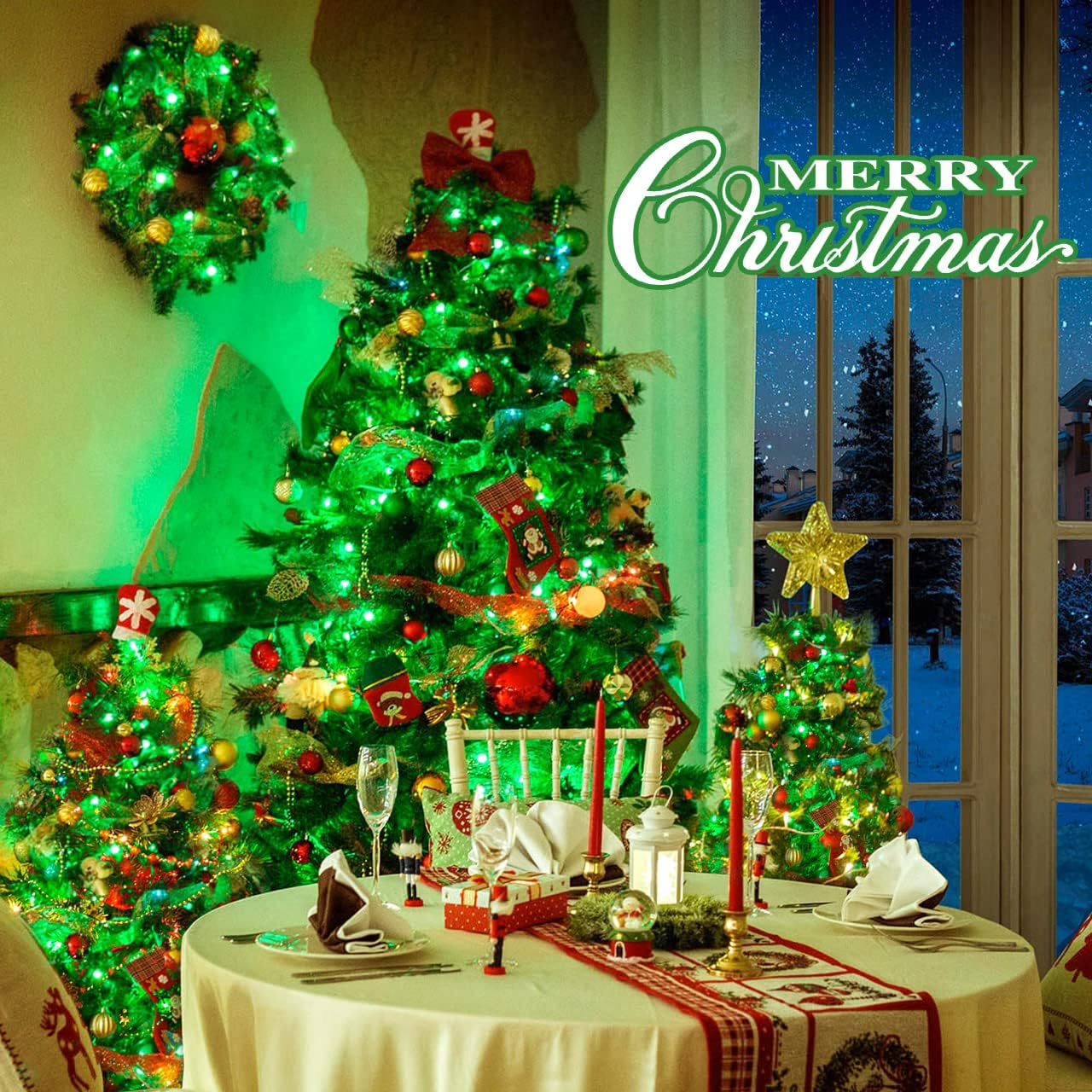 JMEXSUSS 500 LED Green Christmas String Lights Indoor Outdoor, 8 Modes 163 FT Green Halloween Lights Plug-in Clear Wire, Remote Control Christmas Tree Light for Tree Party Halloween