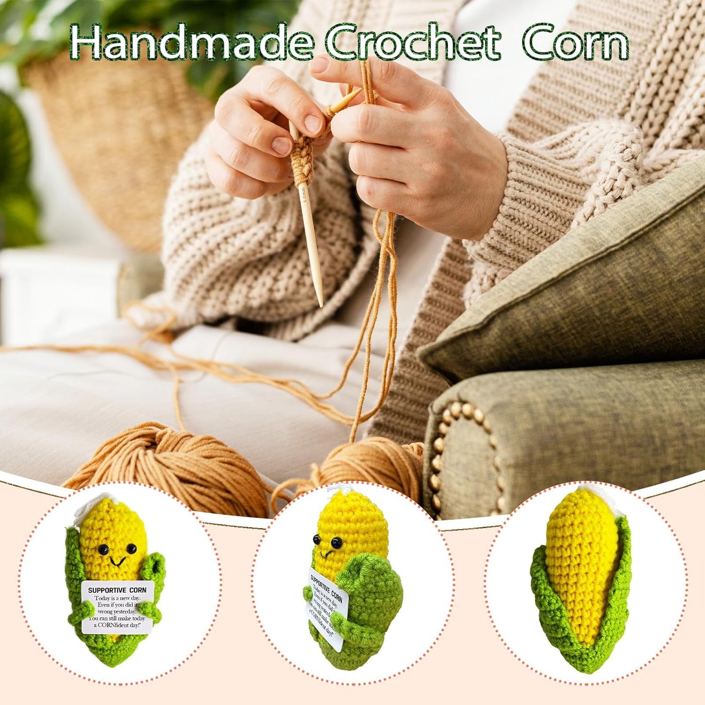 Emotional Support Crochet Corn,Lovely Gift for Friends,Mom,Dad,Grandpa,Grandma,Colleagues,Home Office Decoration