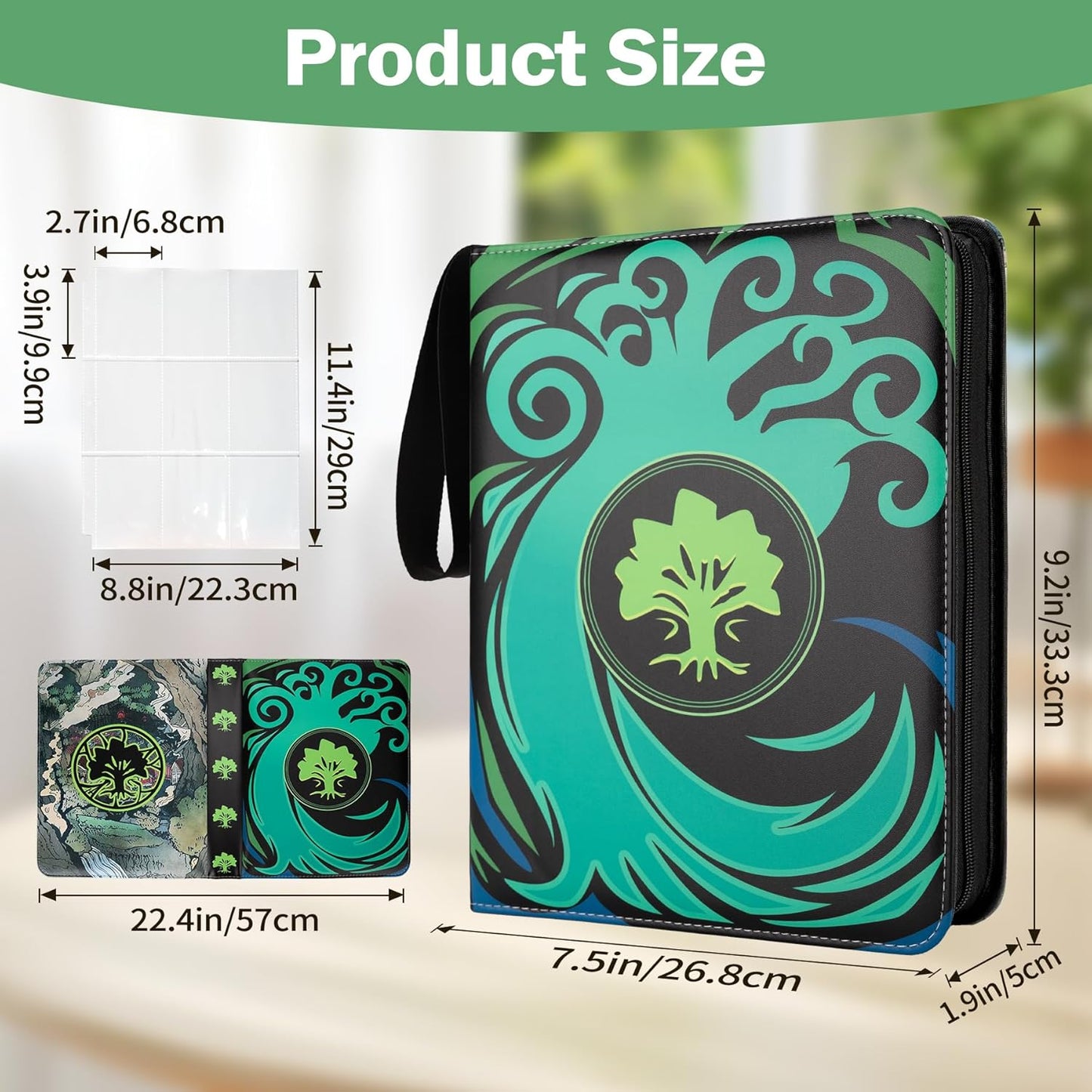 9 Pocket Card Binder for MTG/YGO/PTCG/Game Cards, Holds 900 Cards,Premium Card Collector Book for TCG Players,Toys Gifts for Kids(Green)