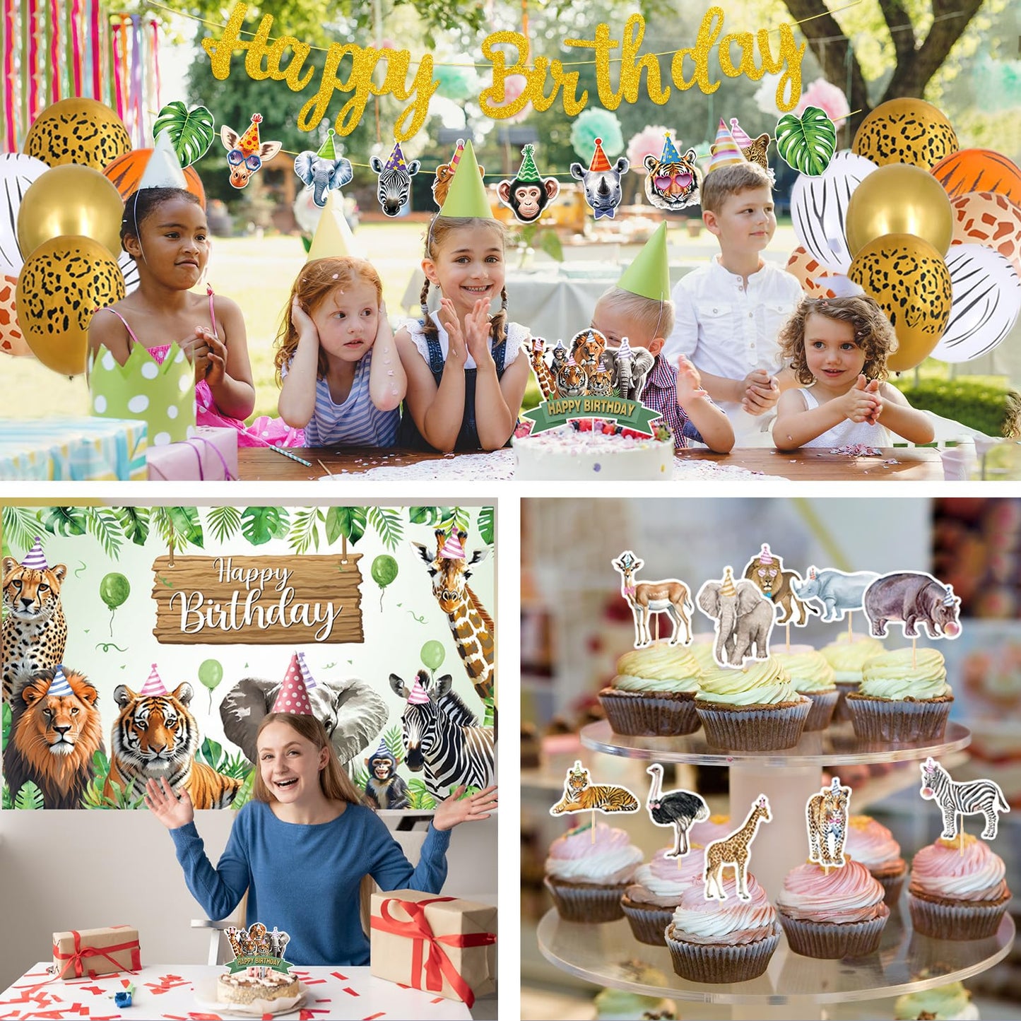 Roetyce Safari Animals Birthday Party Decorations, Jungle Birthday Banner