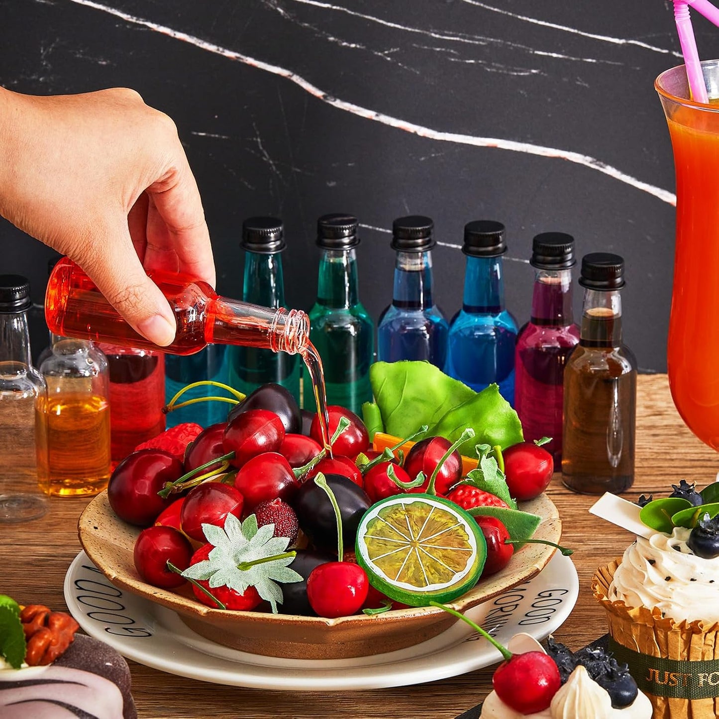 Tessco 100 Pcs Mini Liquor Bottles Plastic Mini Salad Dressing Bottle Christmas Small Shooter Alcohol Holders with Cap Wine Hot Sauce(4 oz,Black)