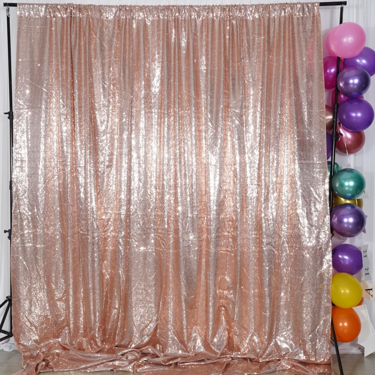 Poise3EHome 6Ft x 8Ft Rose Gold Sequin Backdrop,Glitter Thick Satin Background Drapes, Sparkly Opaque Photography Curtain Backdrop for Wedding Party Decor