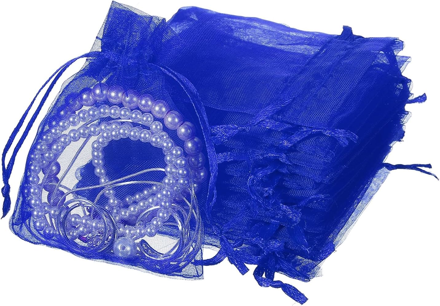 uxcell 50 Pcs Organza Gift Bags, 2.7x3.5 Inch Drawstring Pouches Jewelry Gift Bags, Small Wedding Favor Pouches for Christmas Birthday Wedding Goodie Candy Candle, Blue
