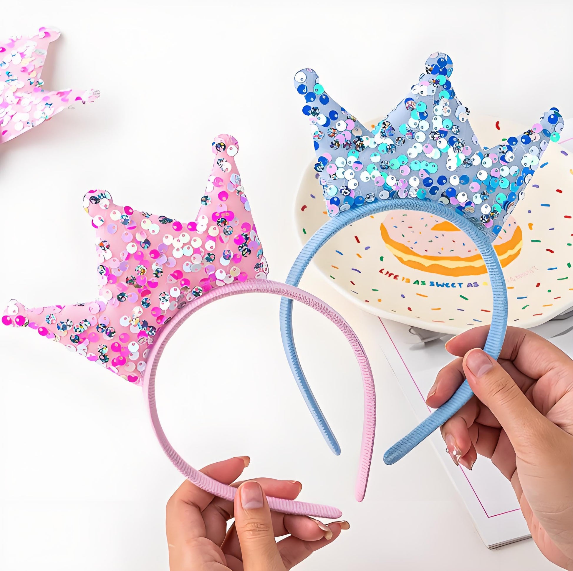 Acshio 12 Pack Princess Crown Headband, Glitter Sequin Hairband