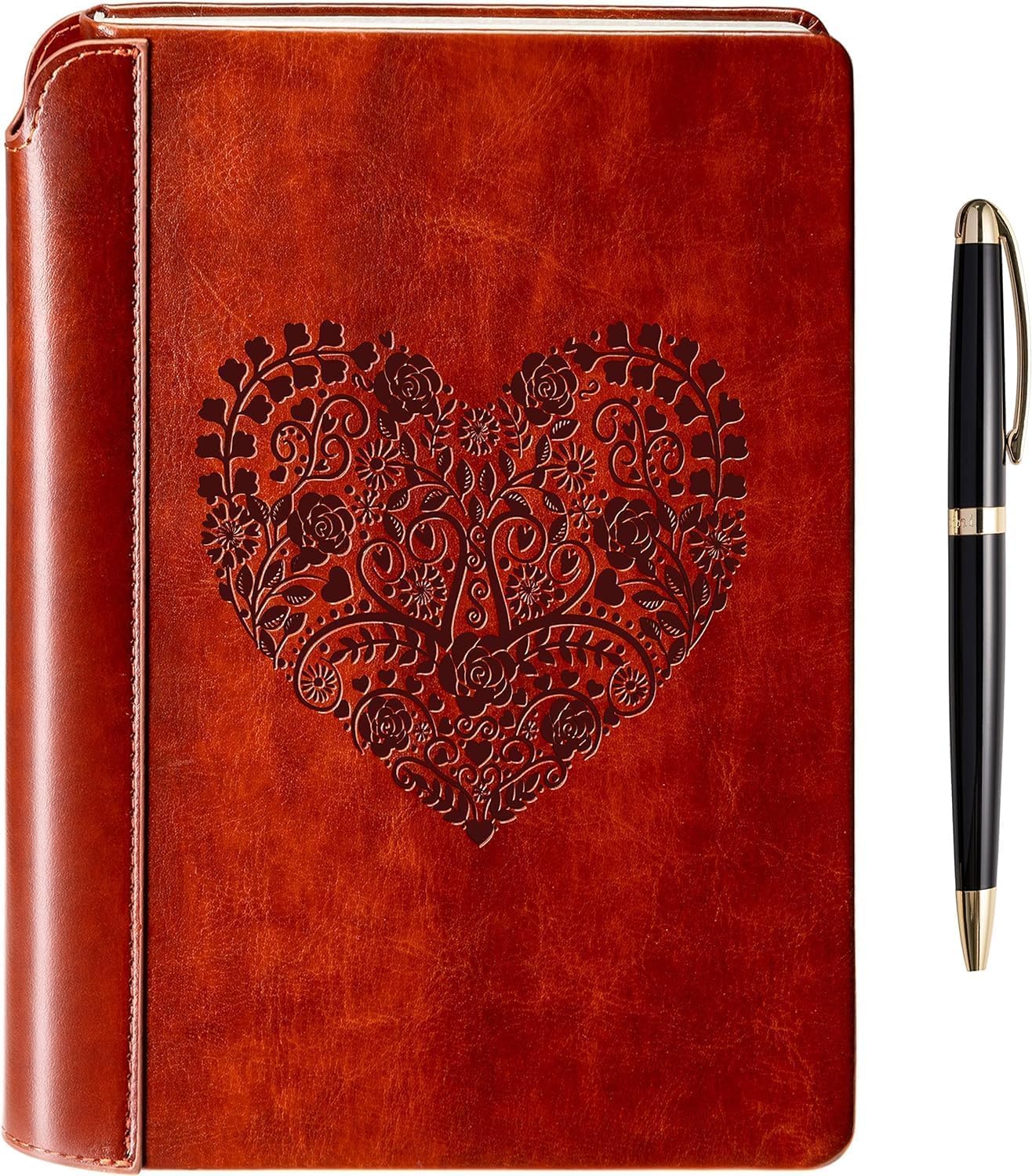 SETTINI® Lined Journal - Heart Journal for Writing Gift Set - Hardcover Vegan Leather, Includes Luxury Pen in a Unique Pen Holder, 192 Pages, 6 x 8.5 inches - Birthday Gift