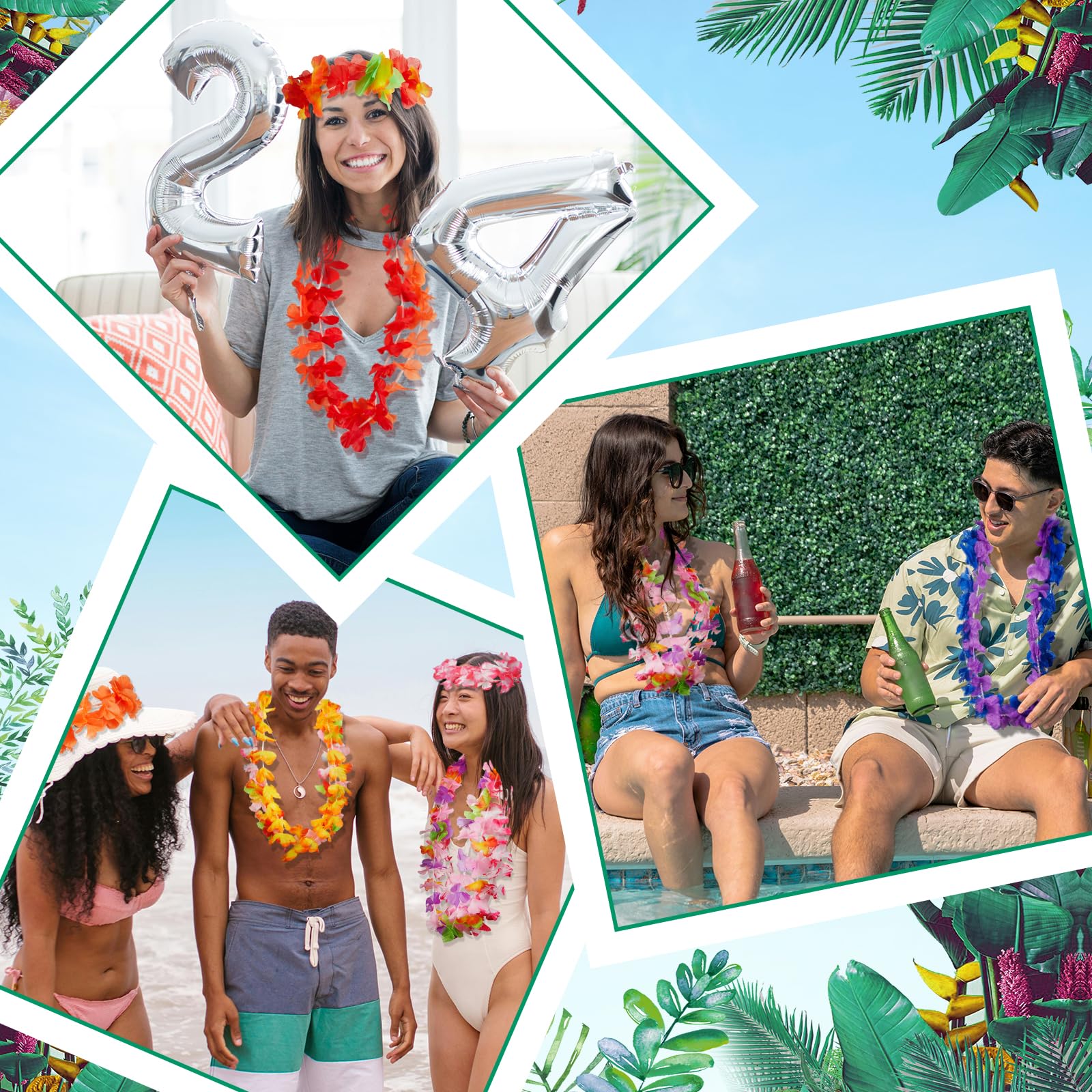 Freyalife Hawaiian Leis Decorations(24pcs),Leis for Luau Party Décor,Tropical Hawaiian Bulk Hula