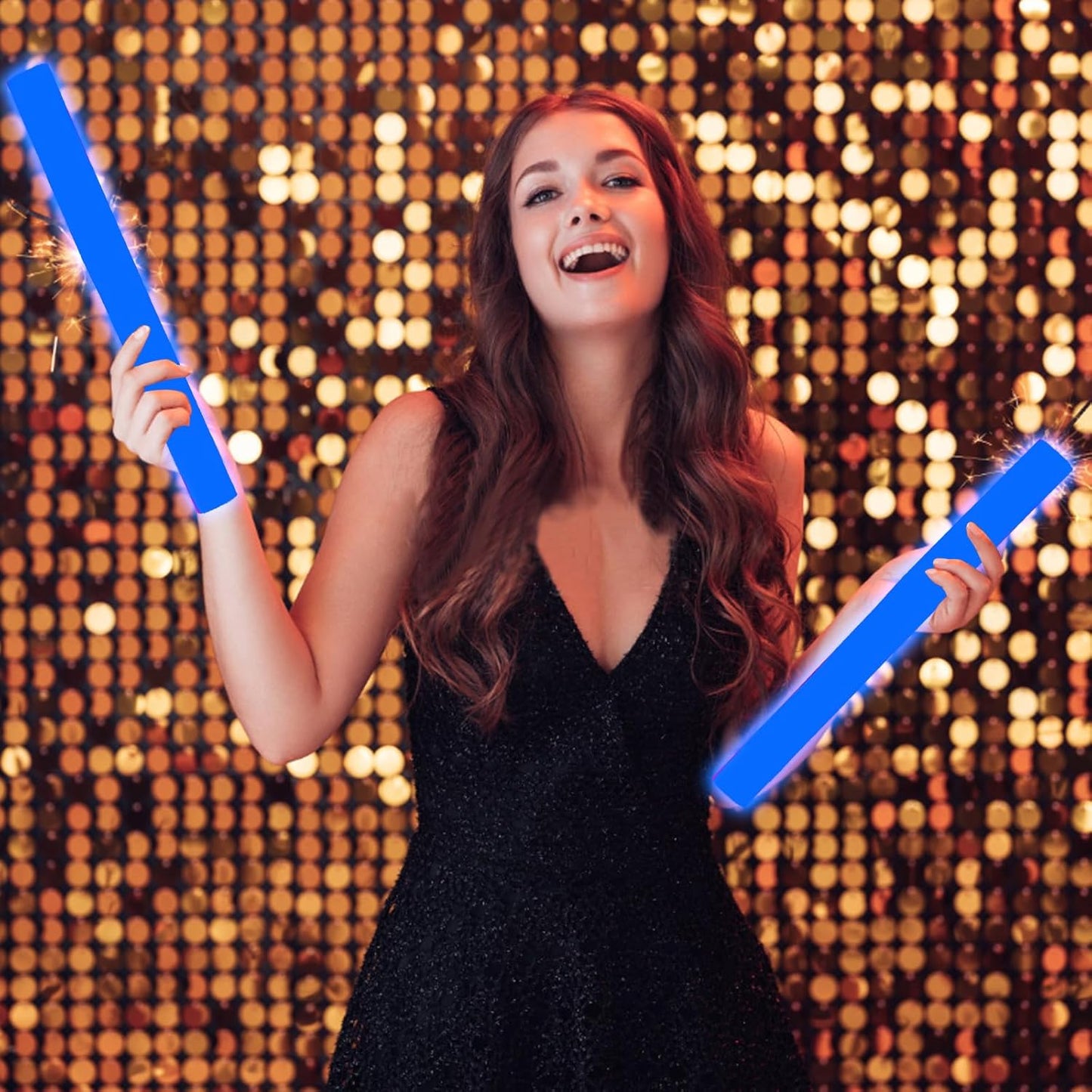 Glow Foam Sticks Bulk, 24 Pcs Blue Giant LED Light Up Sticks 3 Modes Flashing Glowing Baton Wands Party Supplies for Wedding, Raves,Concert,Birthday,Christmas, Halloween,Sporting Events