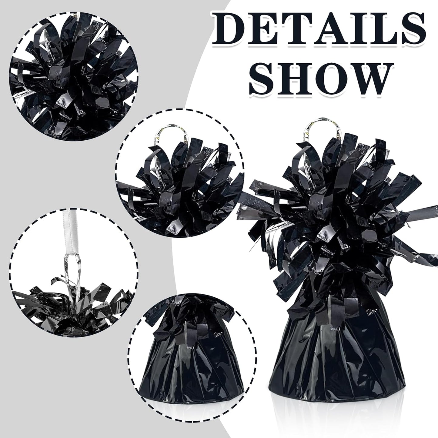 16 PCS Metallic Wrapped Balloon Weights Black Heavy Balloon Weight for Balloons Birthday Party Table Centerpiece Decorations (Black)