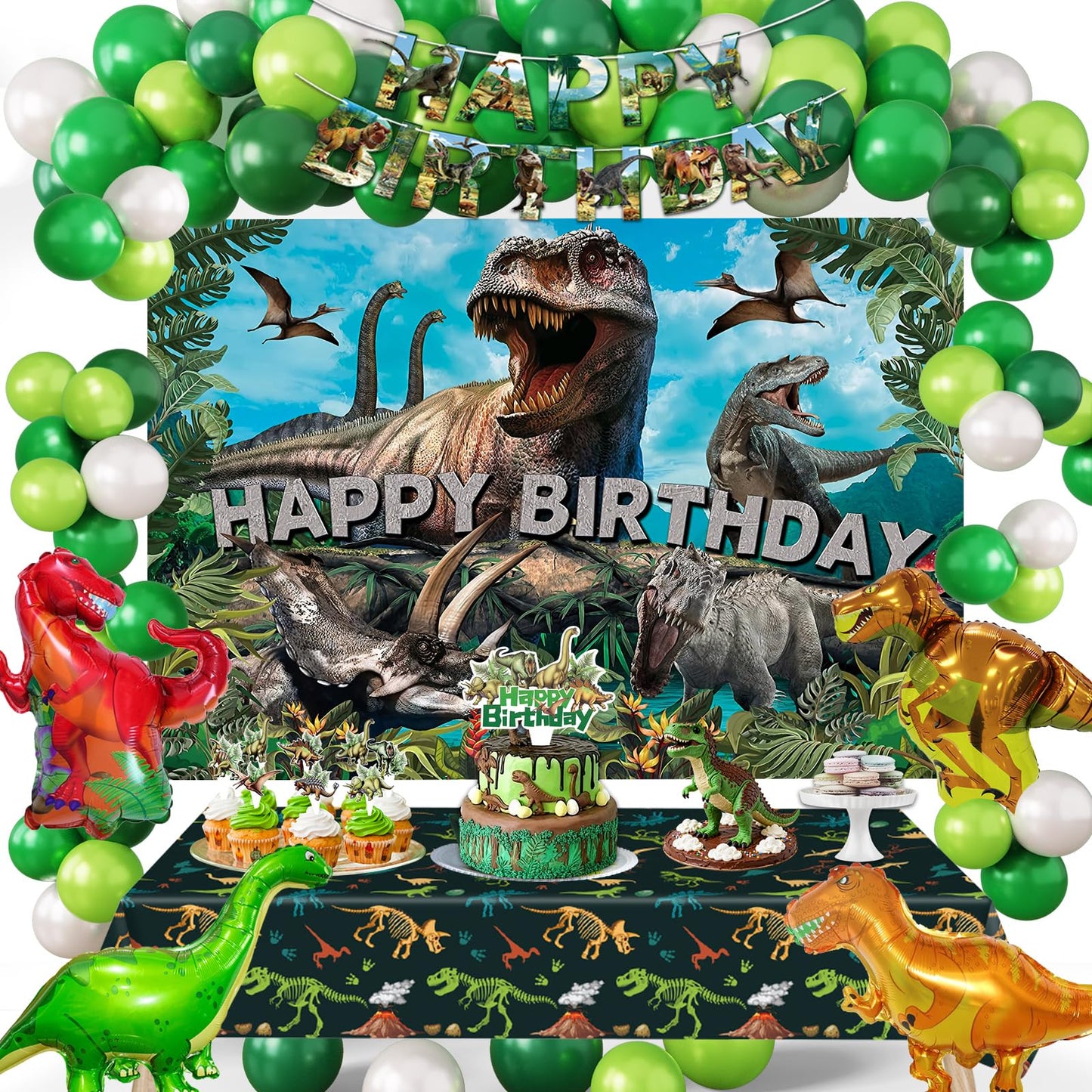 SPIGHTDEX Dinosaur Birthday Party Decorations Kit for Boys - Dino Party Supplies with Tablecloth