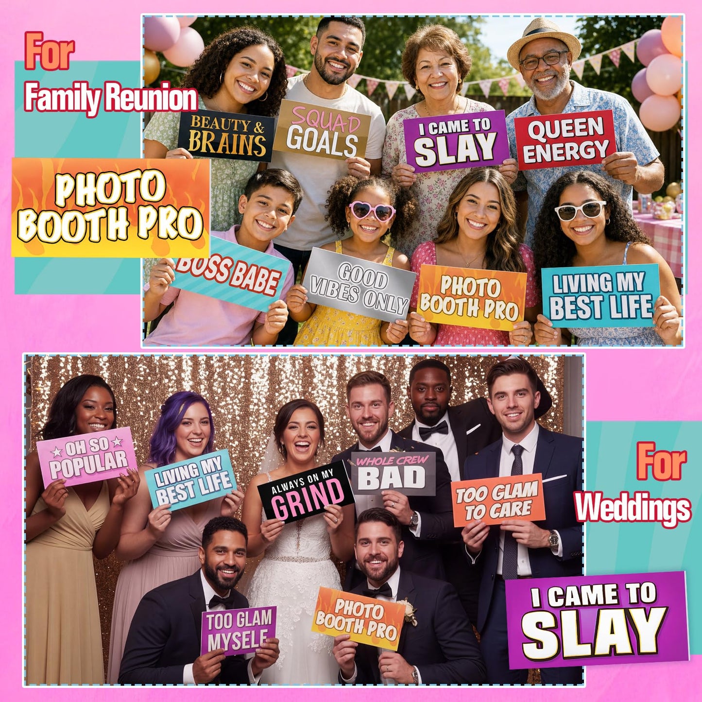 24 Designs Funny Photo Booth Props Sign Decor Double Sided Photobooth Accessoires 11x5.5 Inch Props