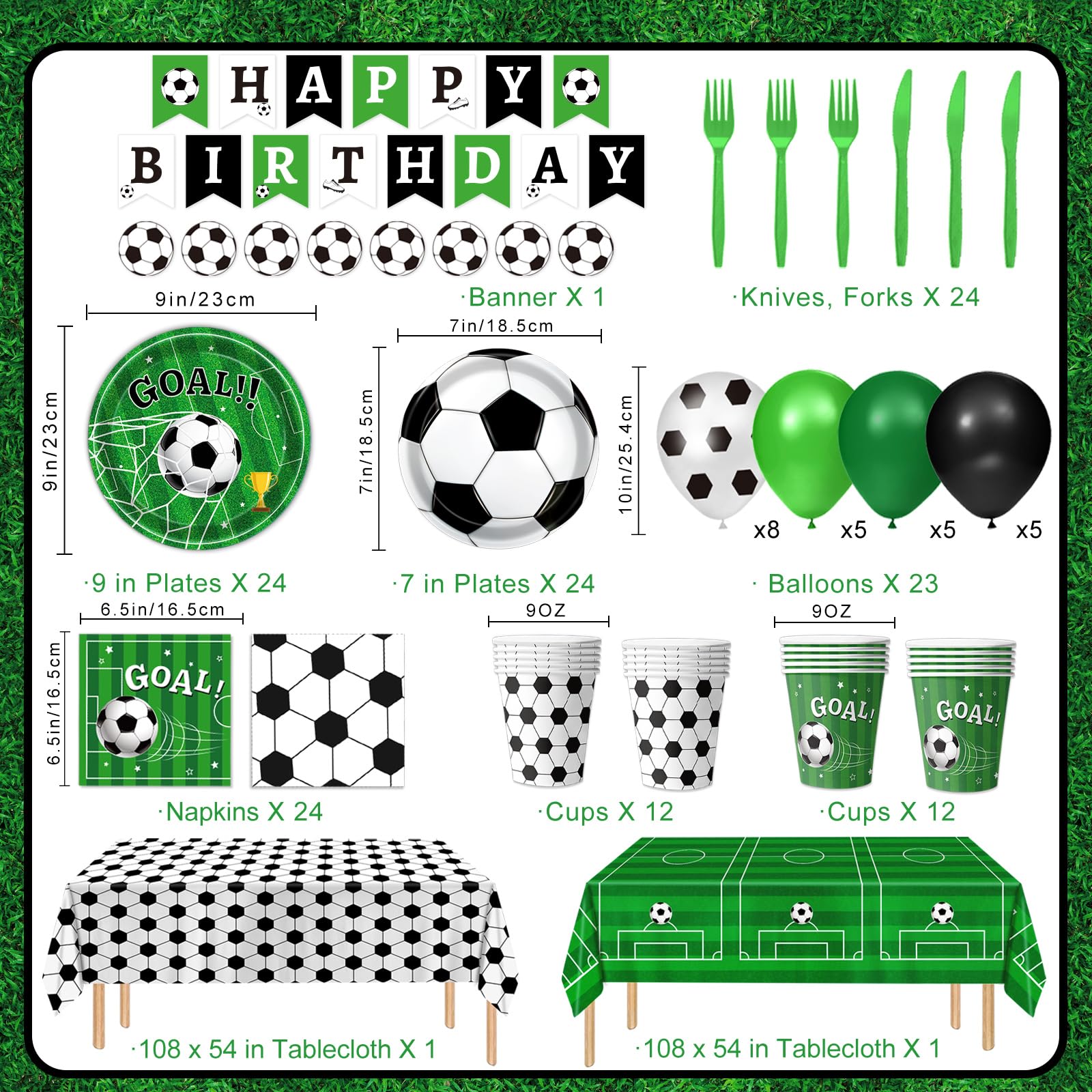170 PCS Soccer Party Decorations, Soccer Birthday Party Decorations - Includes Plates, Napkins