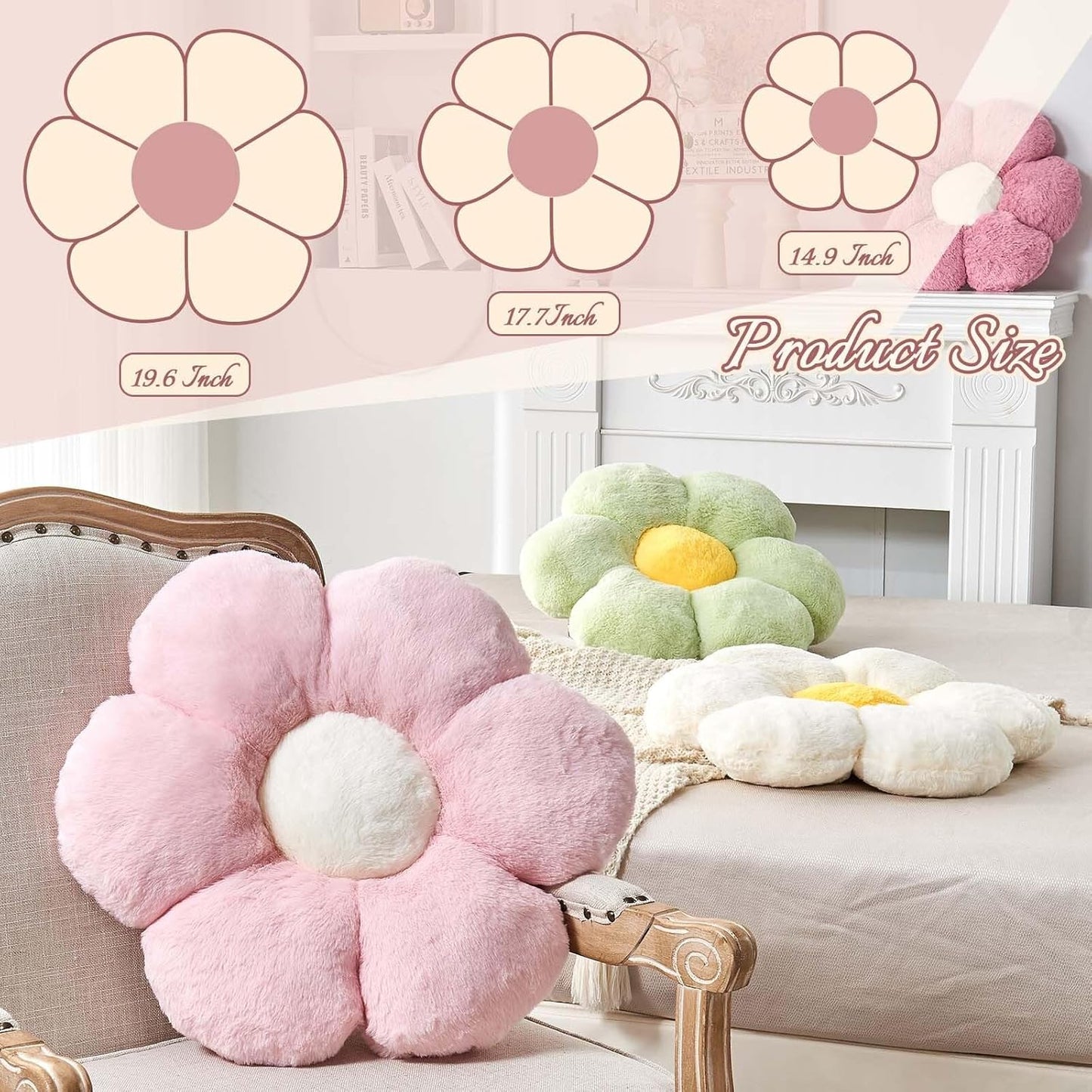 Purple Flower Pillow, 17.7" Flower Shaped Plush Decorative Throw Pillow for Bed