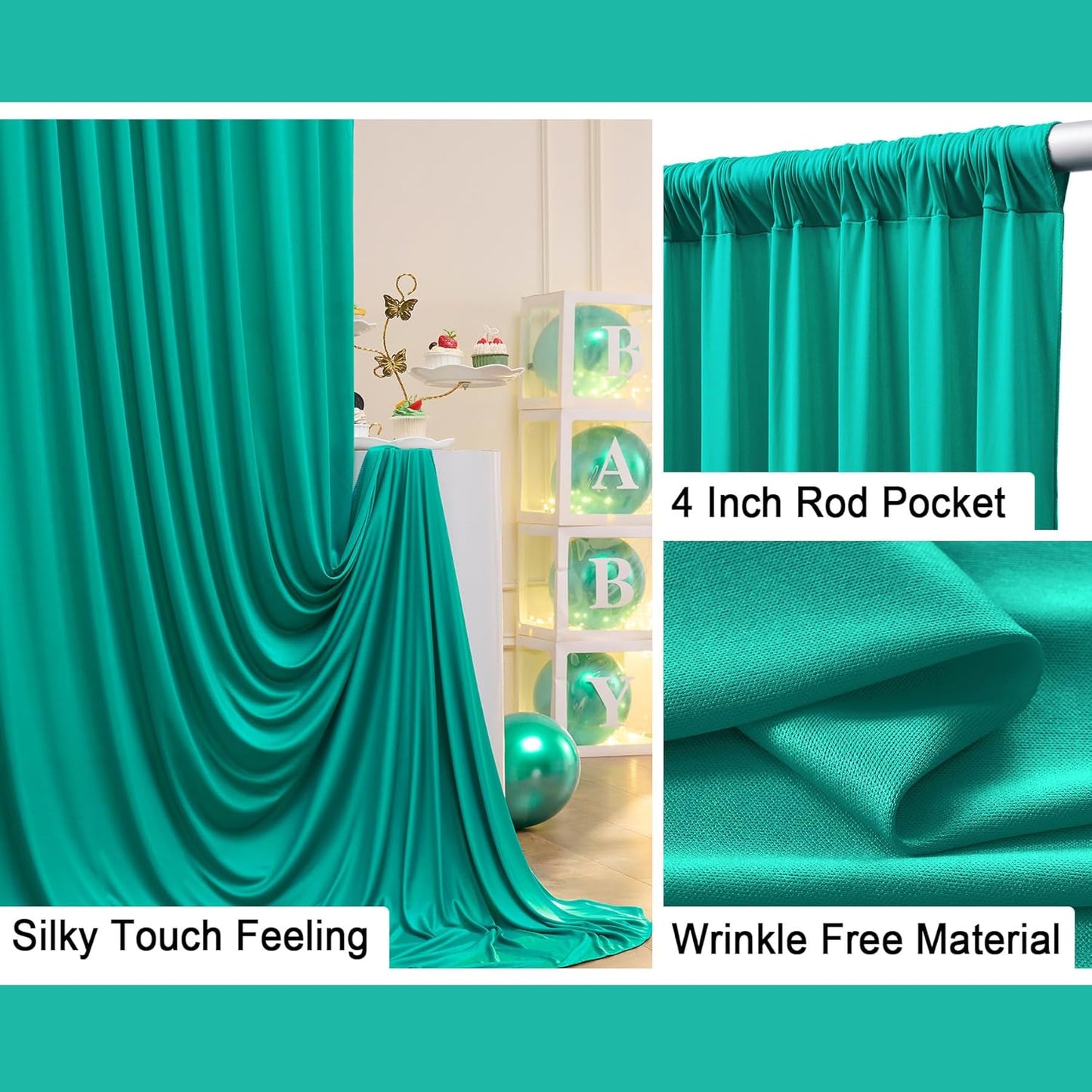 10 ft x 10 ft Wrinkle Free Turquoise Backdrop Curtain for Parties, Thick Polyester Teal Photo Backdrop Drapes,2 Panels 5ft x 10ft for Baby Shower Wedding Engagement Birthday Mermaid Party