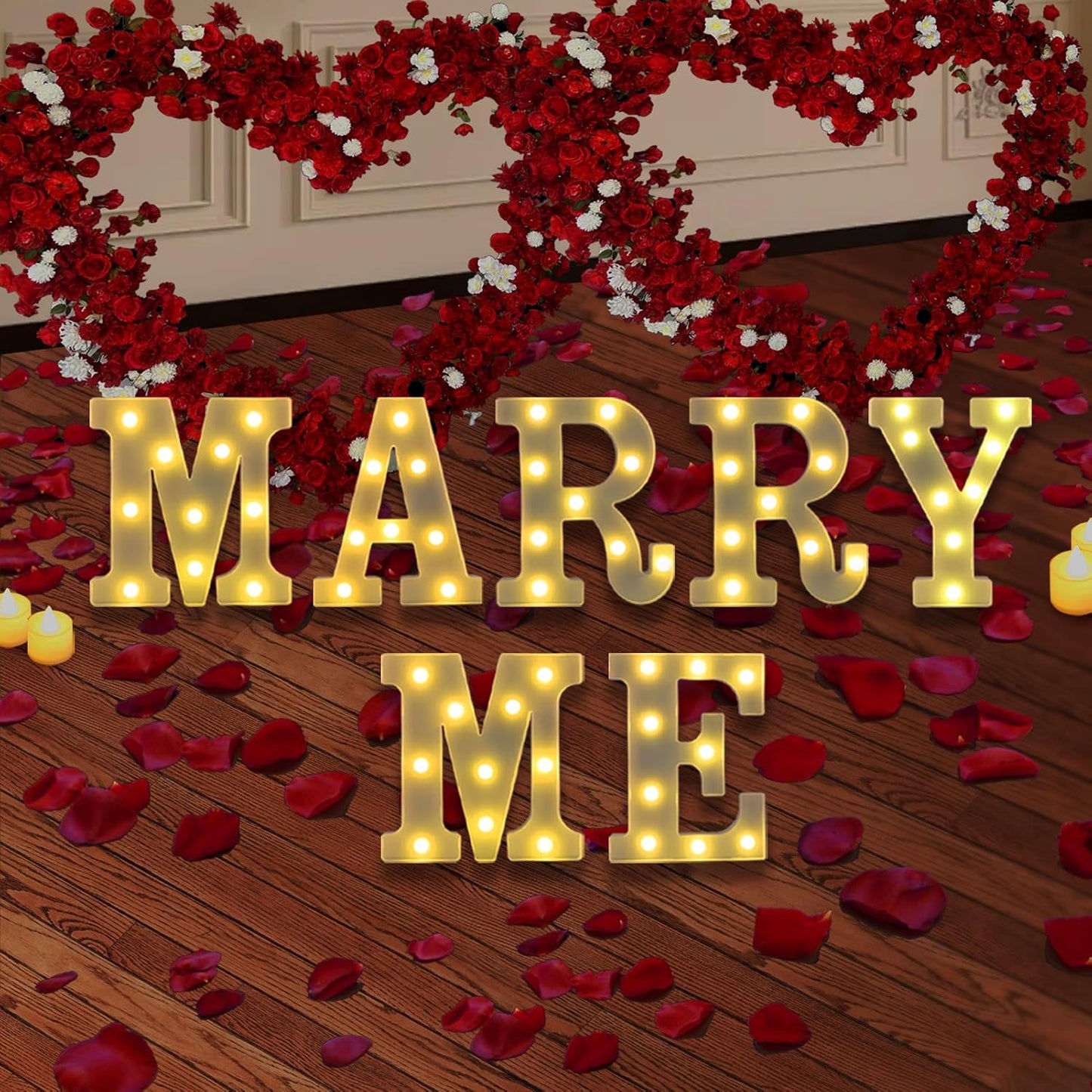 LED Marquee Letter Lights, Small Light Up Marquee MARRY ME Sign, Decorative LED Alphabet Lamp, Battery Operated, Warm White Letter Sign for Proposal Decoration