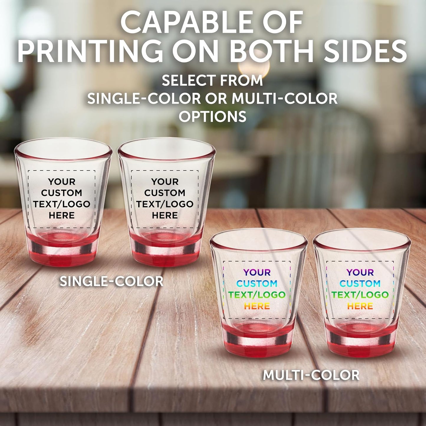 Custom Shot Glasses 1.75 oz. Set of 50, Personalized Bulk Pack - Great for Wedding Favors, Bachelorette Party Decorations, Party Fovors, Color Bottom - Red