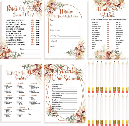 Teling 145 Pieces Bridal Shower Game Bridal Shower Favors Set Wedding Games Cards and Pencils for Bride Groom Bachelorette Party Wedding Party Favor(Boho Style)