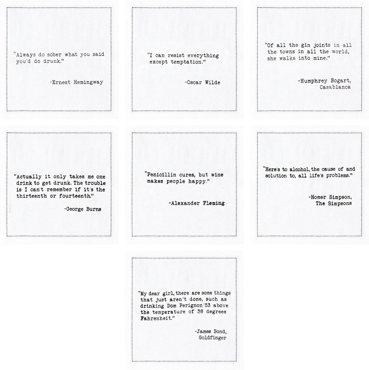 Five Star Napkins Literary Bar Quotes White Cotton Cocktail Napkins, Beverage Napkins, Bar Napkins, Cloth Napkins, Party Napkins, Holidays, Weddings, Birthdays, Disposable, 4.5" x 4.5"- (50x)