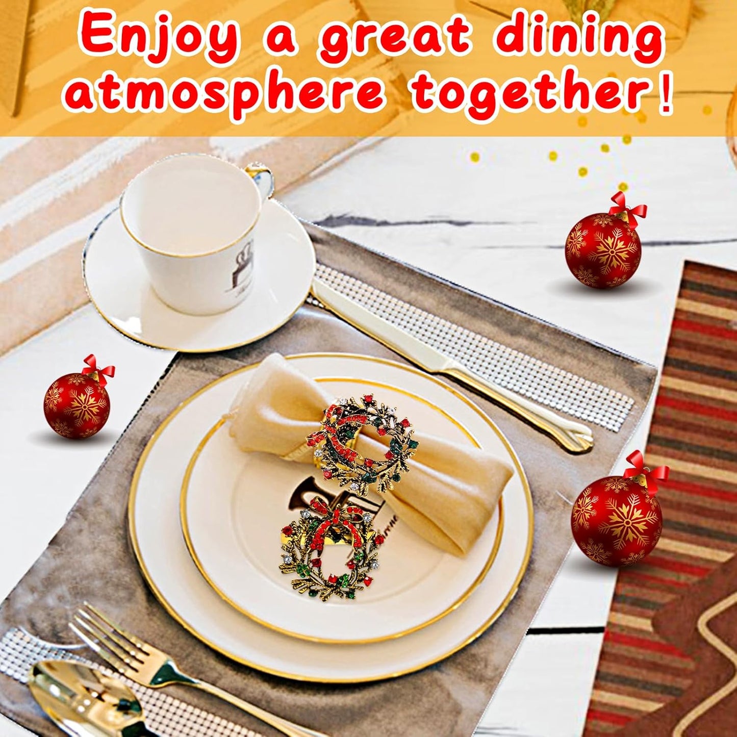 Halatool Set of 12 Christmas Napkin Rings Delicate Wreath Napkin Holder for Christmas Thanksgiving Holiday Party Table Decoration