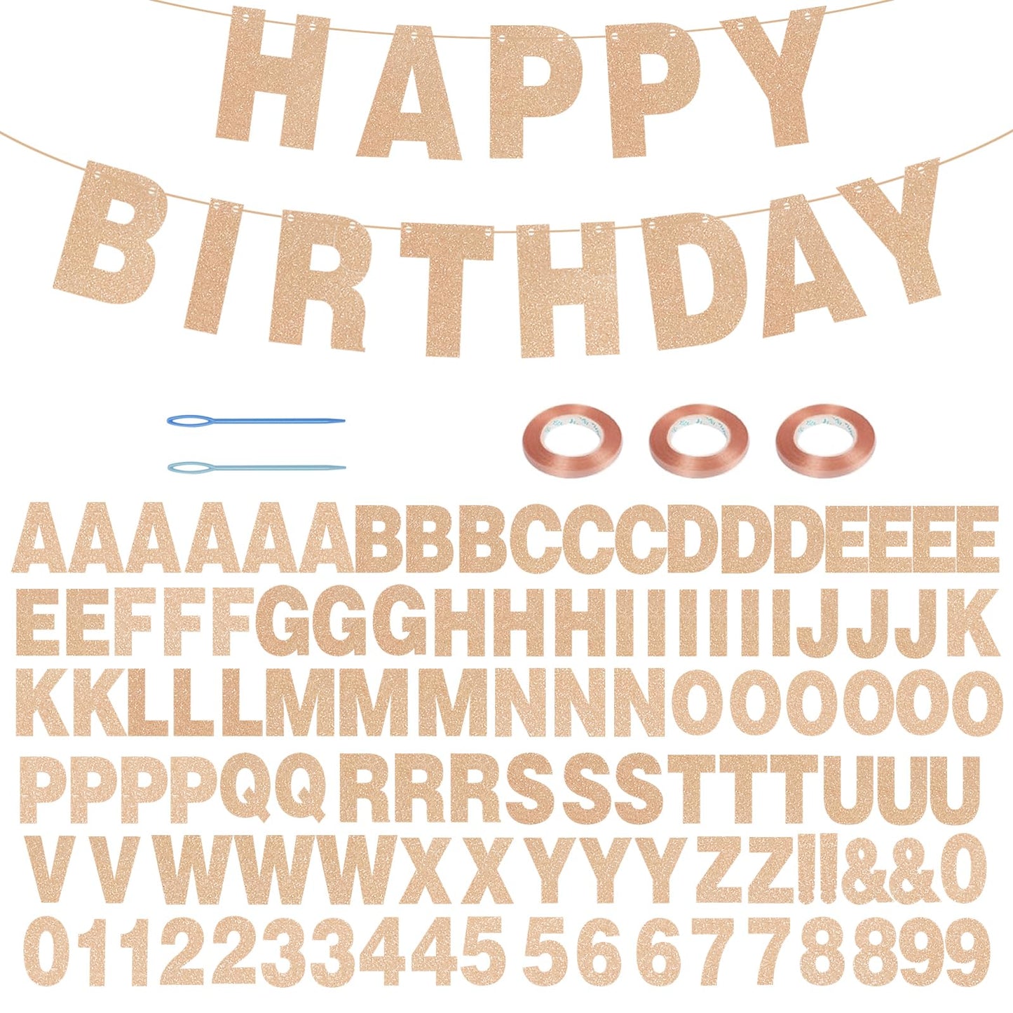 116 Pcs DIY Glitter Customizable Banner Kit Custom Banner Including 111 Letters and Numbers 3 Rope