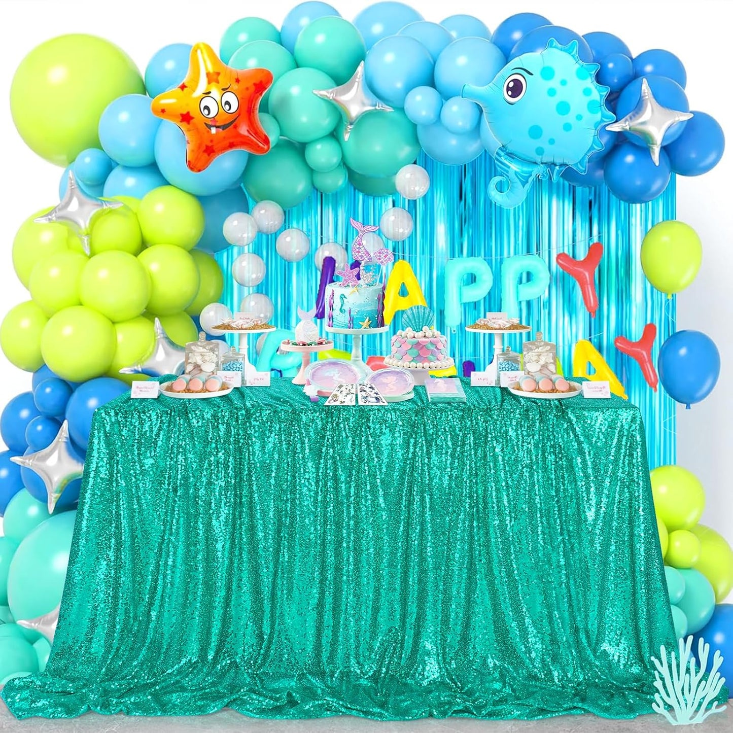 Tablecloth Birthday Party Decorations: 50x80 Inch Sequin Tablecloth Lake Green Drapes Glitter Fabric Wedding Ocean Mermaid Events Table Overlay