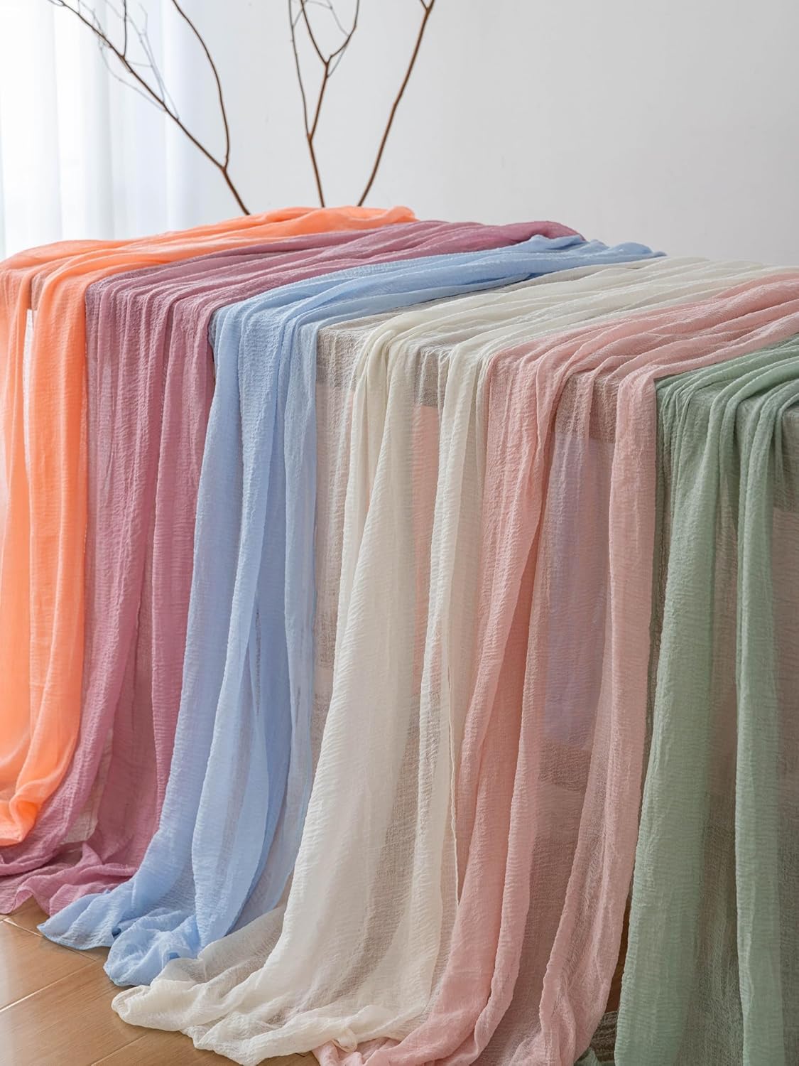 Keketo Pink Table Runner Cheese Cloth Rustic Gauze Cheesecloth Table Runner 120 Inch 10 FT for Wedding Baby Shower Bridal Shower Party Sheer Boho Home Tea Party Decorations