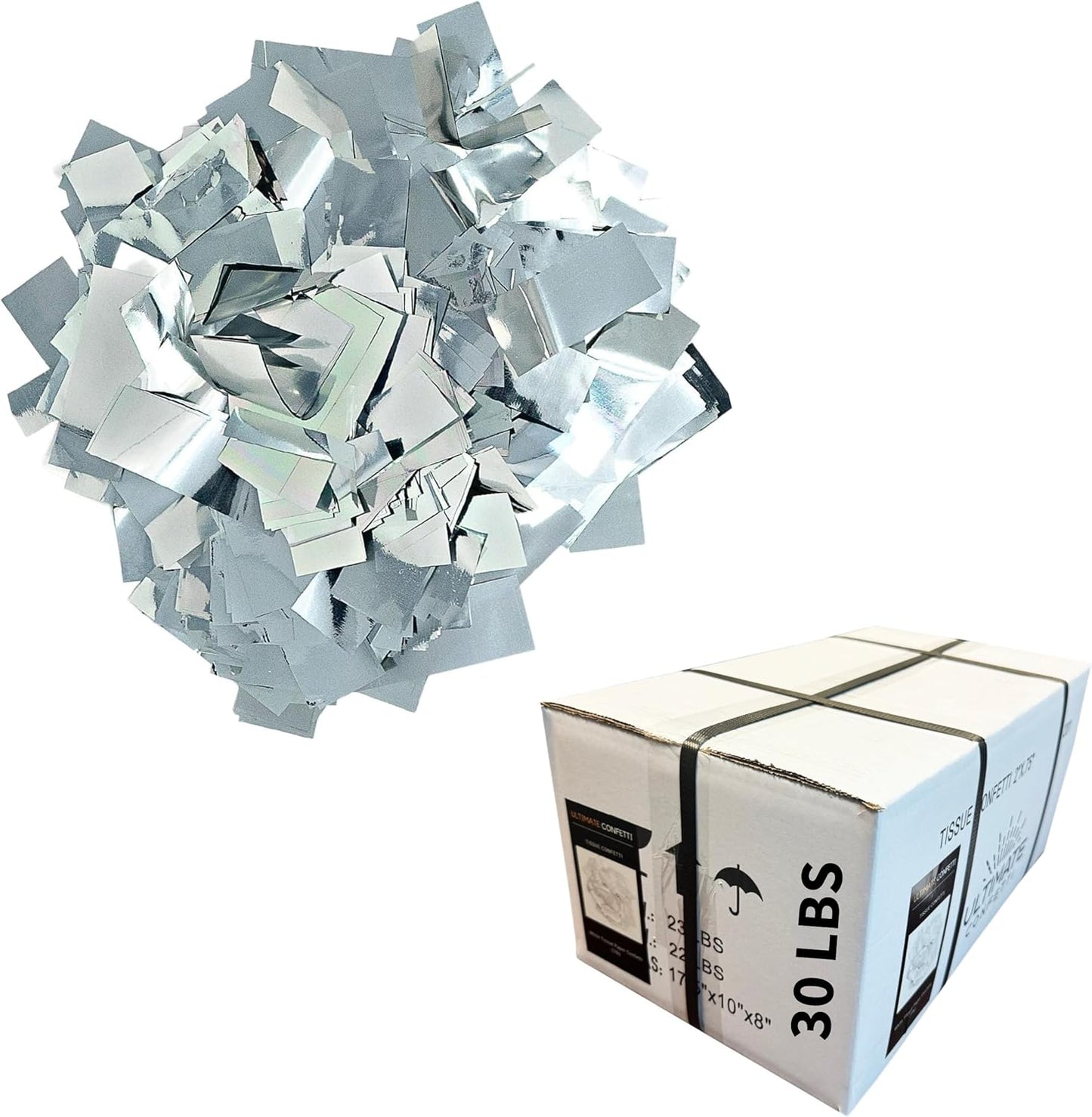 Rectangular Silver Mylar Shiny Foil Metallic Confetti for Cannon and Launcher use - Mother’s Day Confetti for Wedding, Parties, Gender Reveal and Live Events - 30 lb, 480 oz