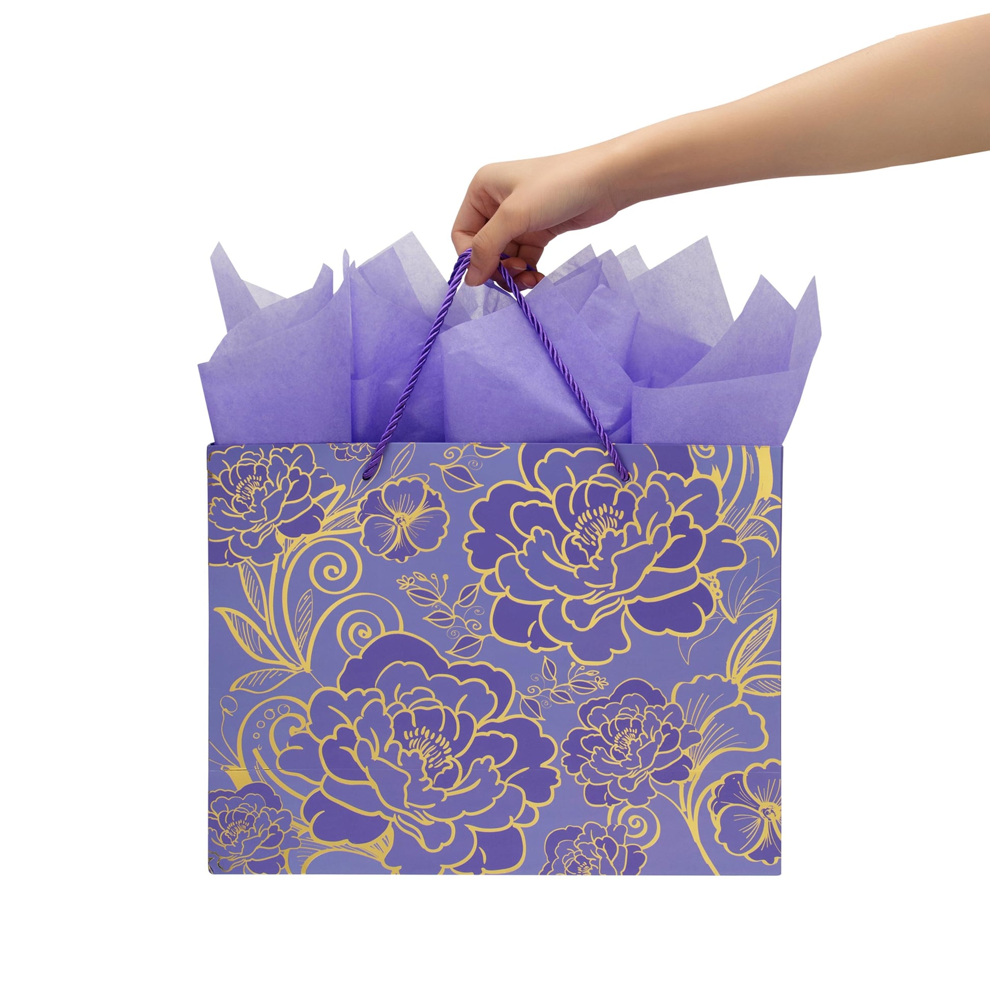 Qirrmiy 13" Large Rose Purple Gift Bag Set with Greeting Card and Tissue Paper for Women or Girls