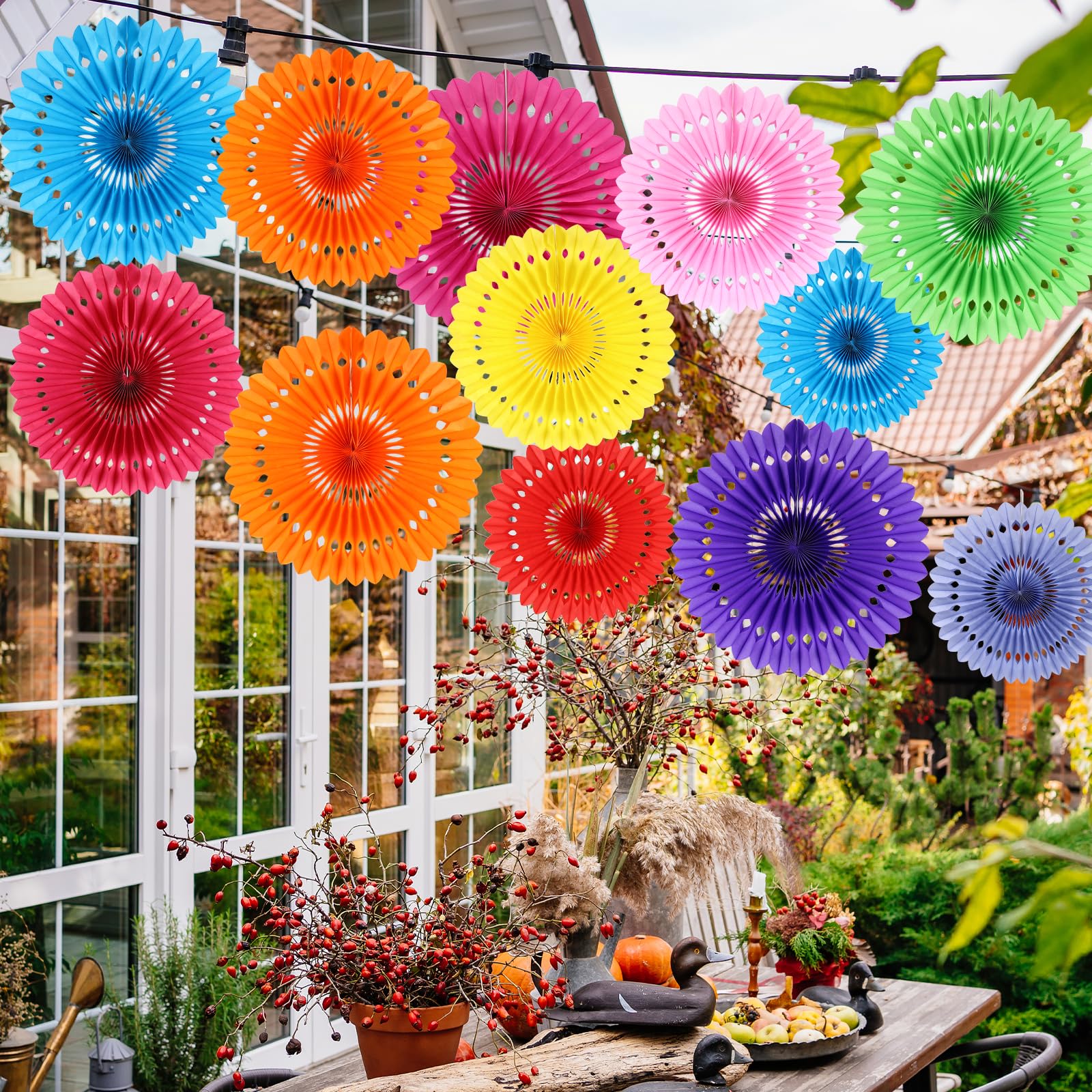 BestoFun 12PCS Paper Fans Mexican Party Decorations Colorful Paper Fans Tissue Paper Flowers