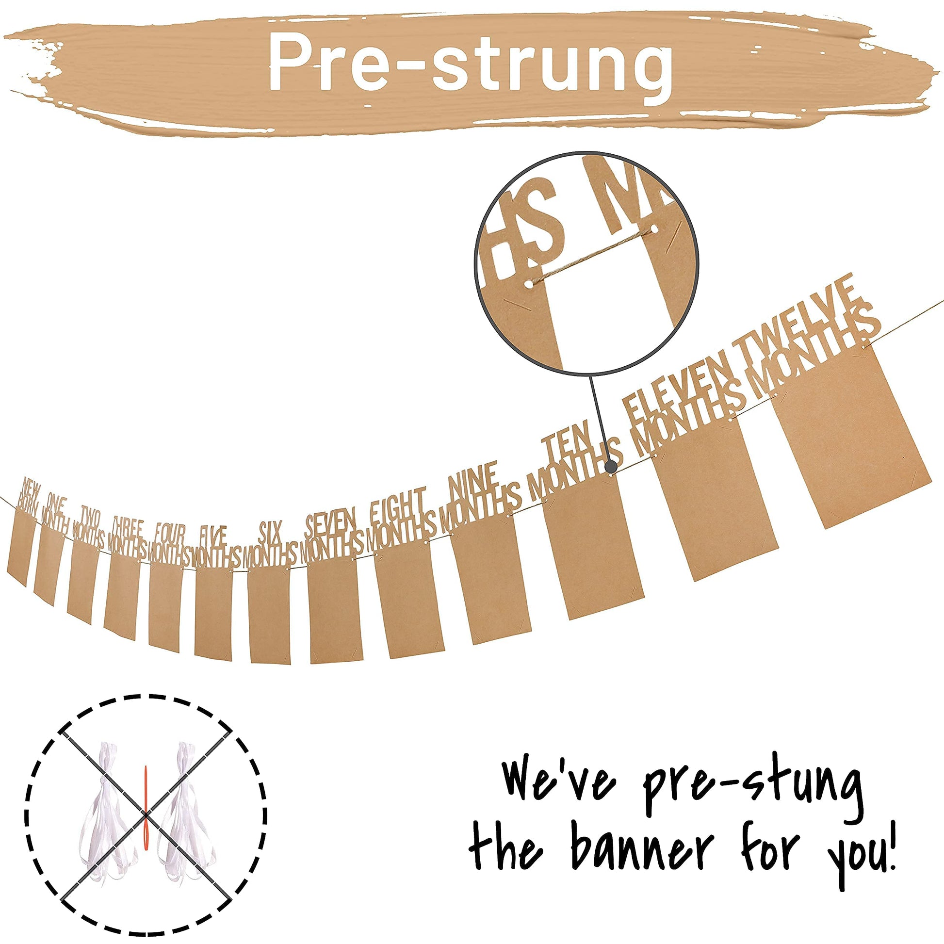 PartyHooman 1st Birthday Photo Banner for Baby from Newborn to 12 Months, First Birthday