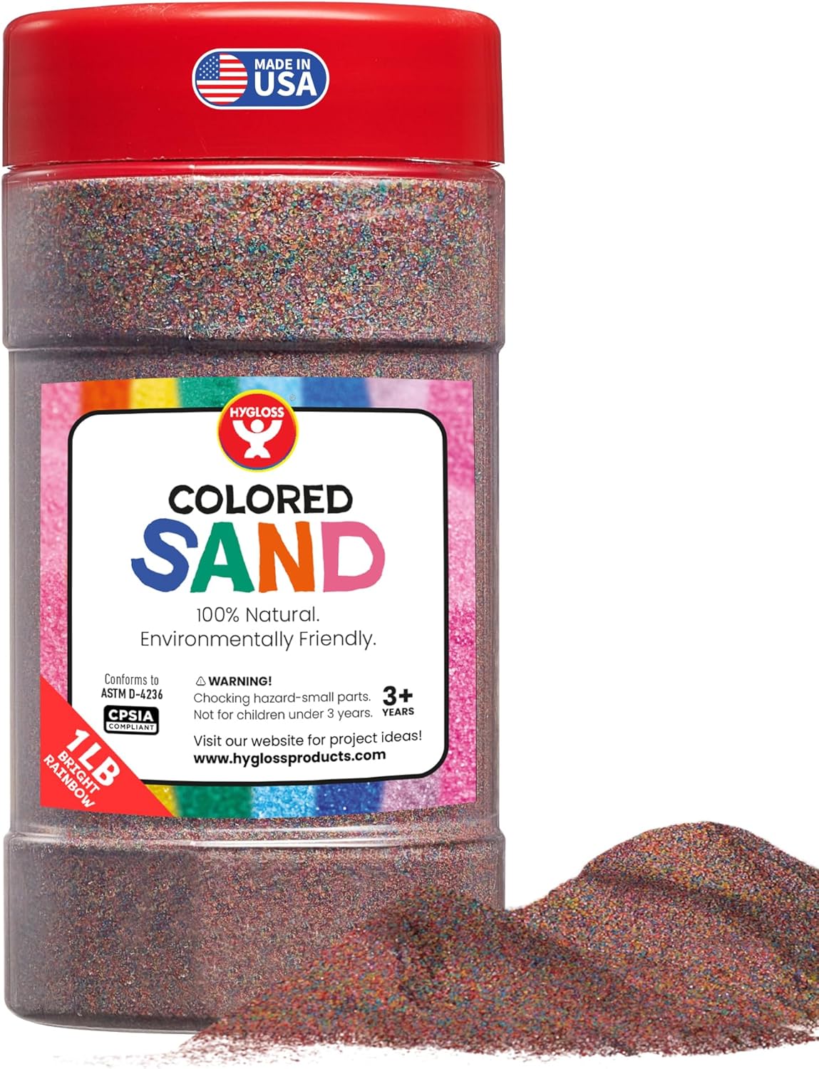 Hygloss Colored Sand for Crafts – 1 lb Bottle, Bright Rainbow – Vibrant Colorful Fine Sensory Play Sand Art Kits for Kids – Classroom Activities for Children 3 4 5 6 7 8 9 10 11 12 – Safe for Ages 3+
