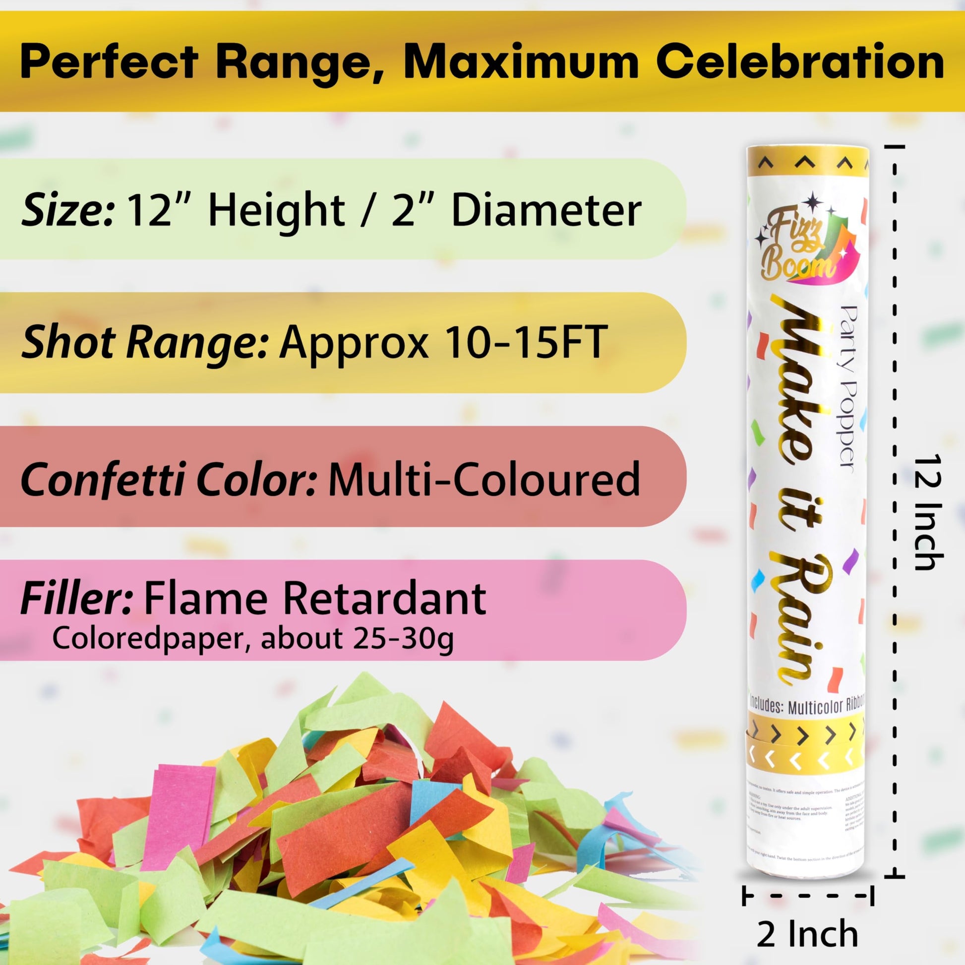 6 Pack Biodegradable Confetti Poppers for Weddings & Parties