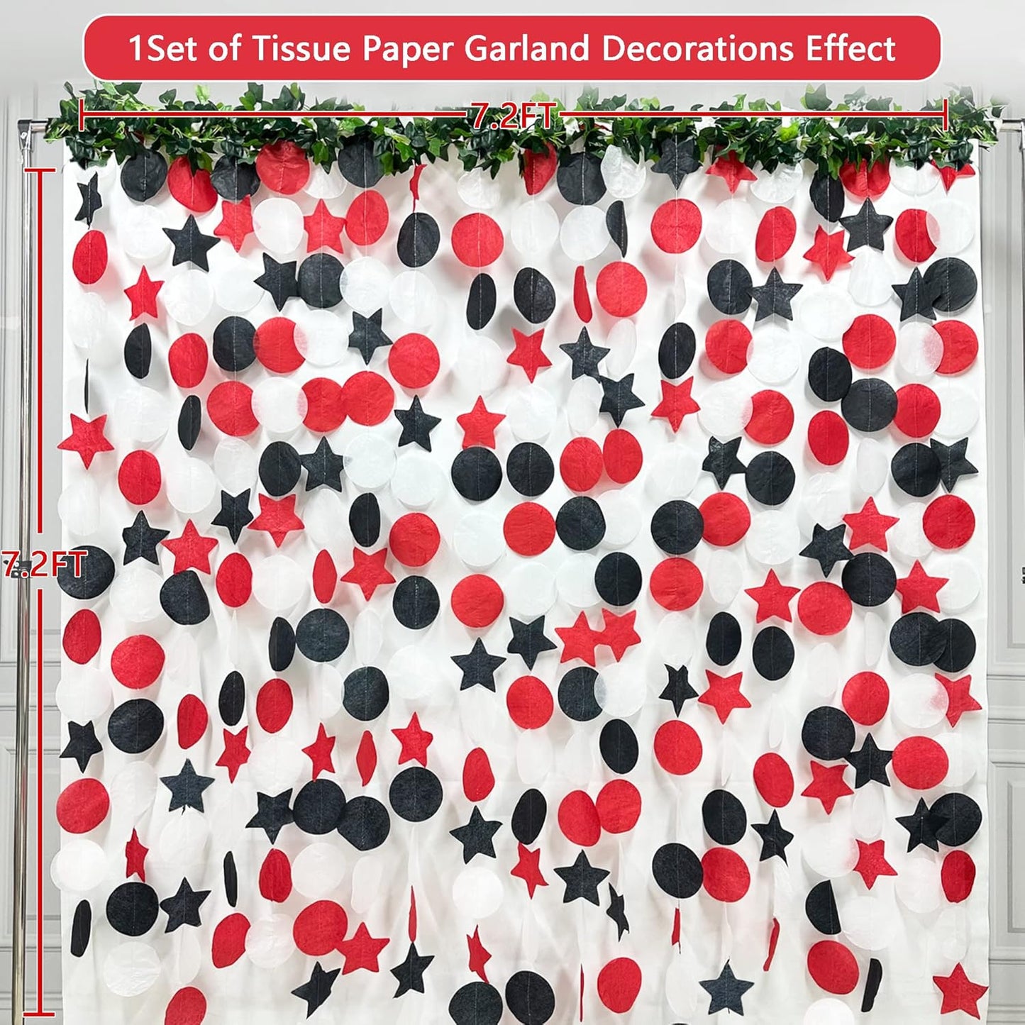 173 Ft Red Black and White Party Decorations Big Star Circle Dots Backdrop Streamer Garland for Graduation Birthday Engagement Wedding Bachelorette Baby Shower Casino Poker Pirate Theme Party Supplies