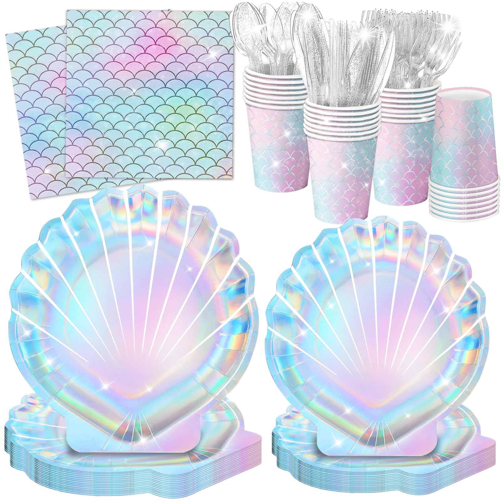 QIYANPAX 144 Pcs Mermaid Party Supplies Mermaid Birthday Decorations Includes Plates Napkins Cups