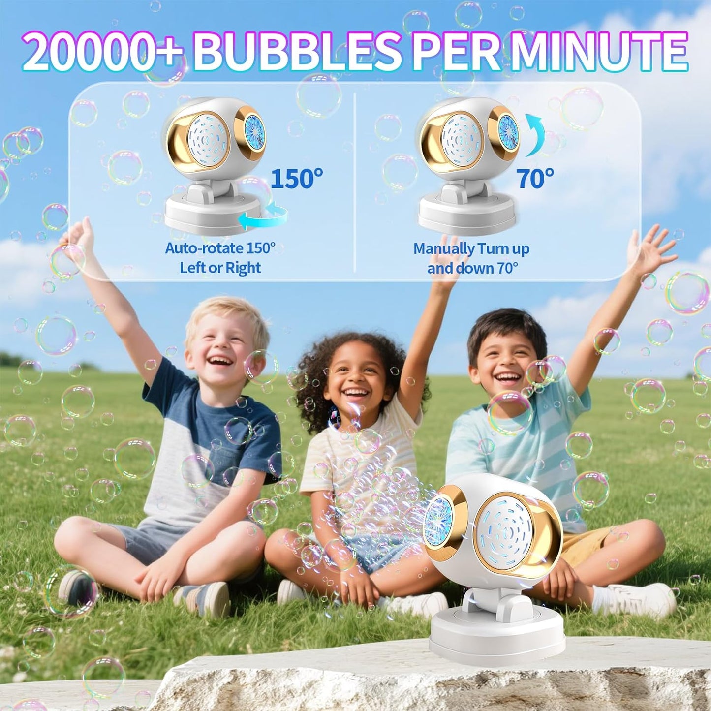 BOMOCO Bubble Machine Battery Operated Durable Bubble Blower Machine Automatic Bubble Machines for Kids Toddlers Parties Wedding Birthday Summer Outdoor Indoor Beach Halloween Favors, White