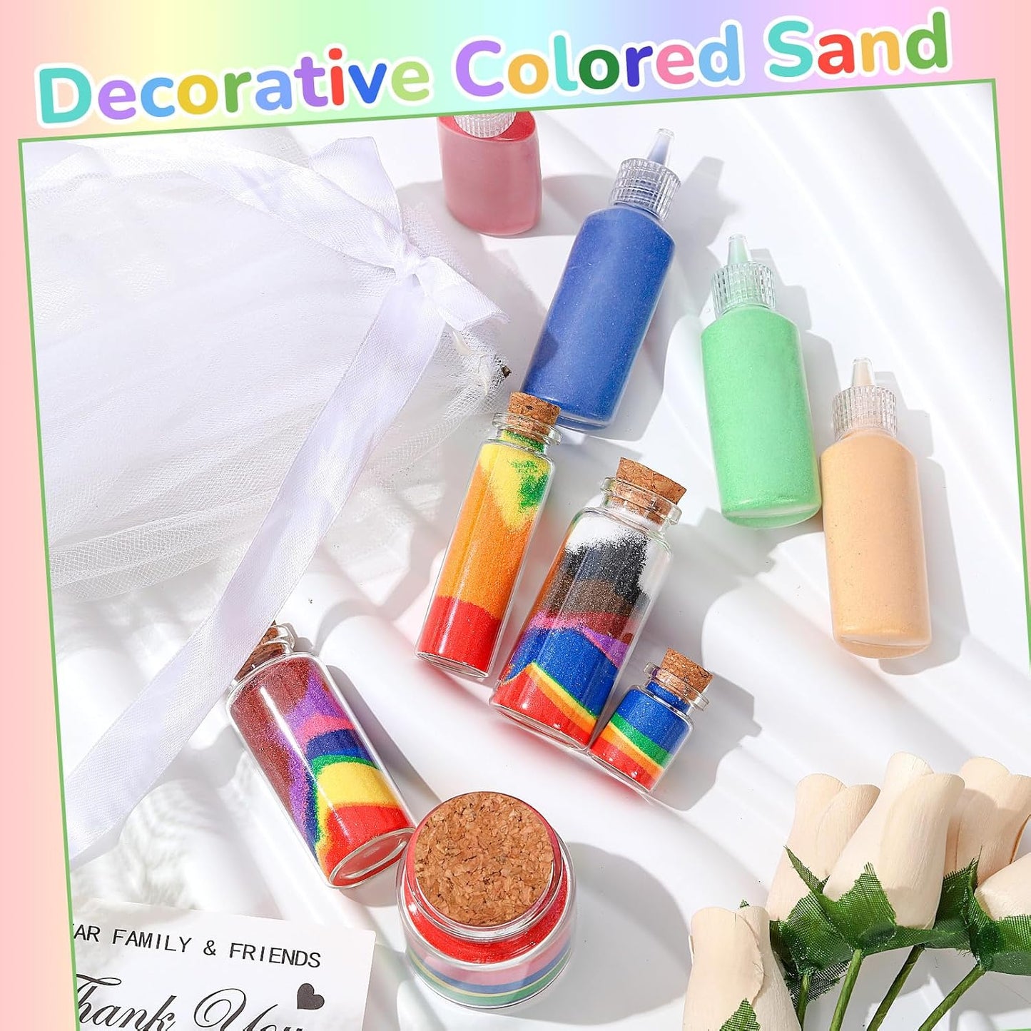 Wettarn 120 Pcs 1.25 oz Sand Art Bottle Kits 60 Colors of Sand and Bottle for Rangoli Art Painting DIY Drawing Favor Diwali Wedding Decoration Vase Glass Crafty Collection (Multicolor)